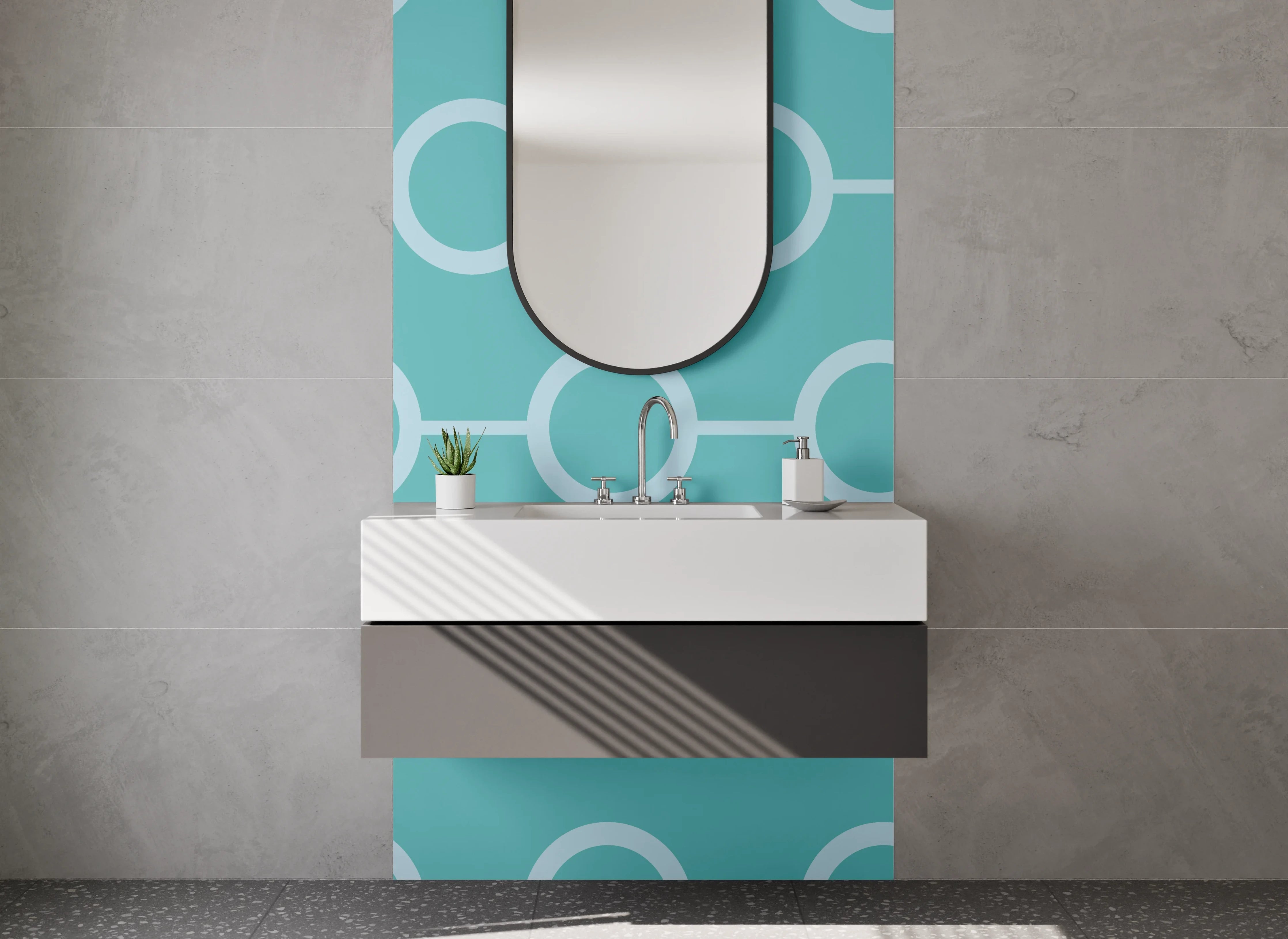 Waschbecken-Rückwand - Geometrisches Kreismuster Türkis Modern