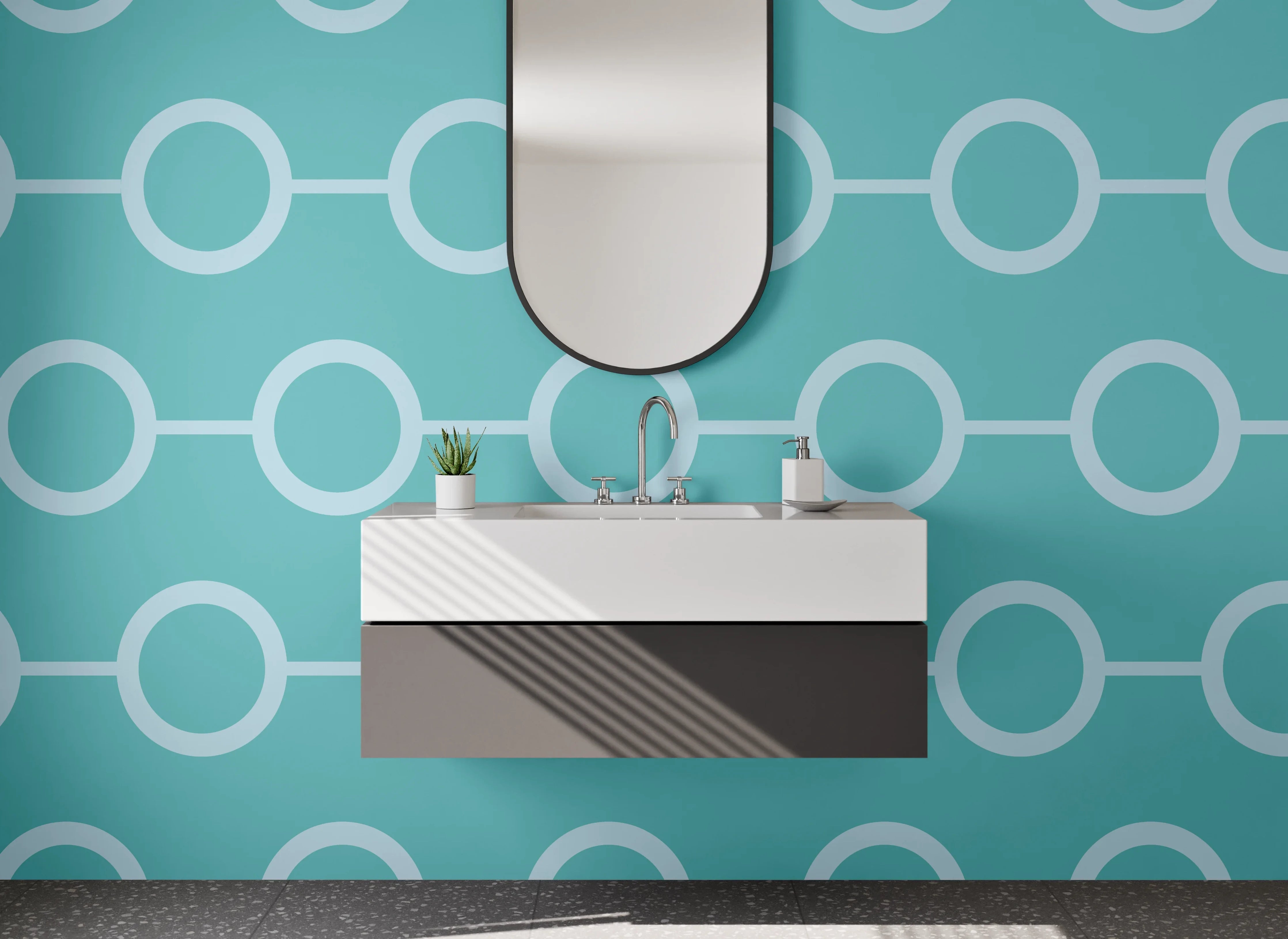 Waschbecken-Rückwand - Geometrisches Kreismuster Türkis Modern