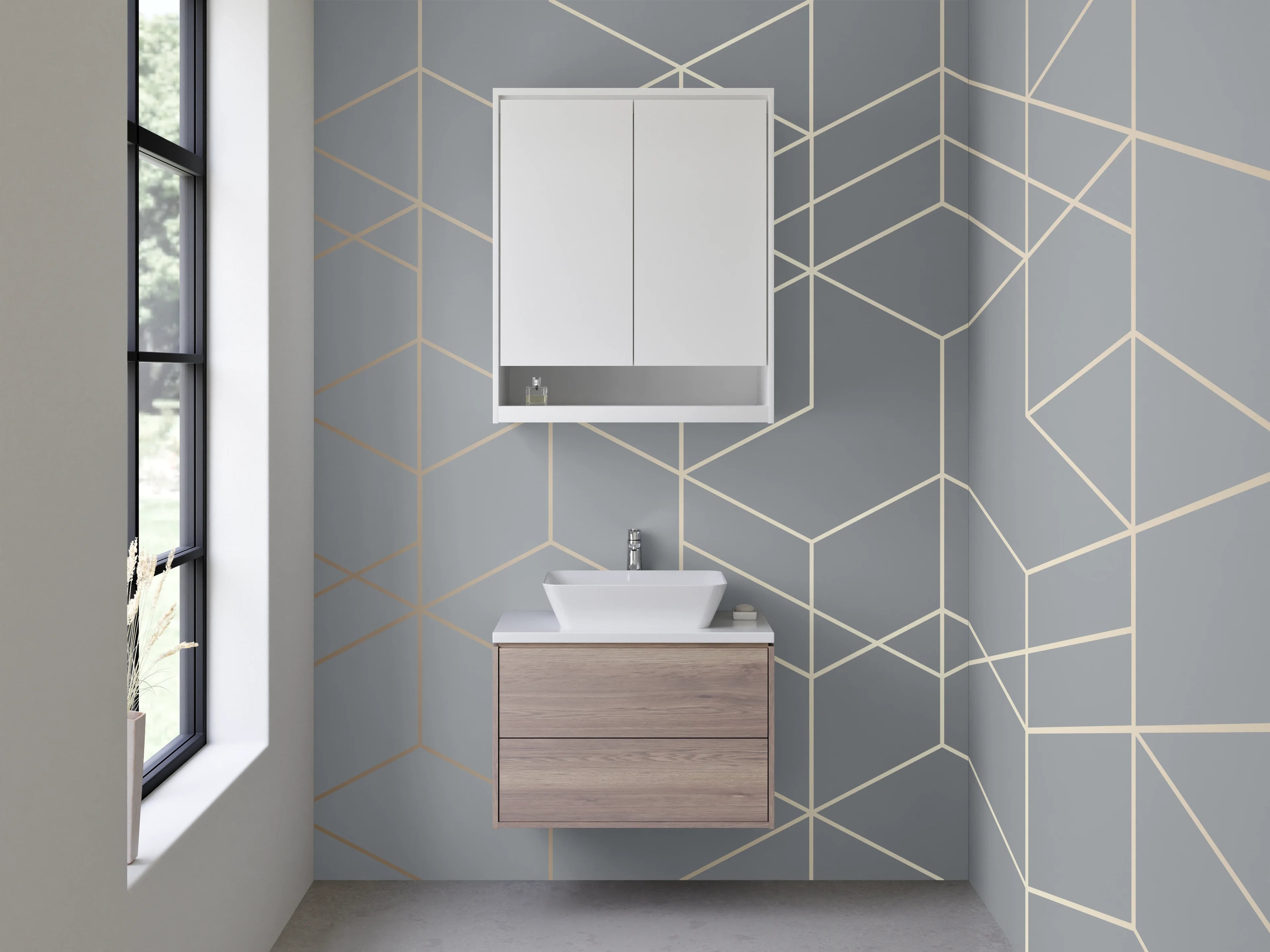 Waschbecken-Rückwand - Geometrisches Linienmuster Grau Silber