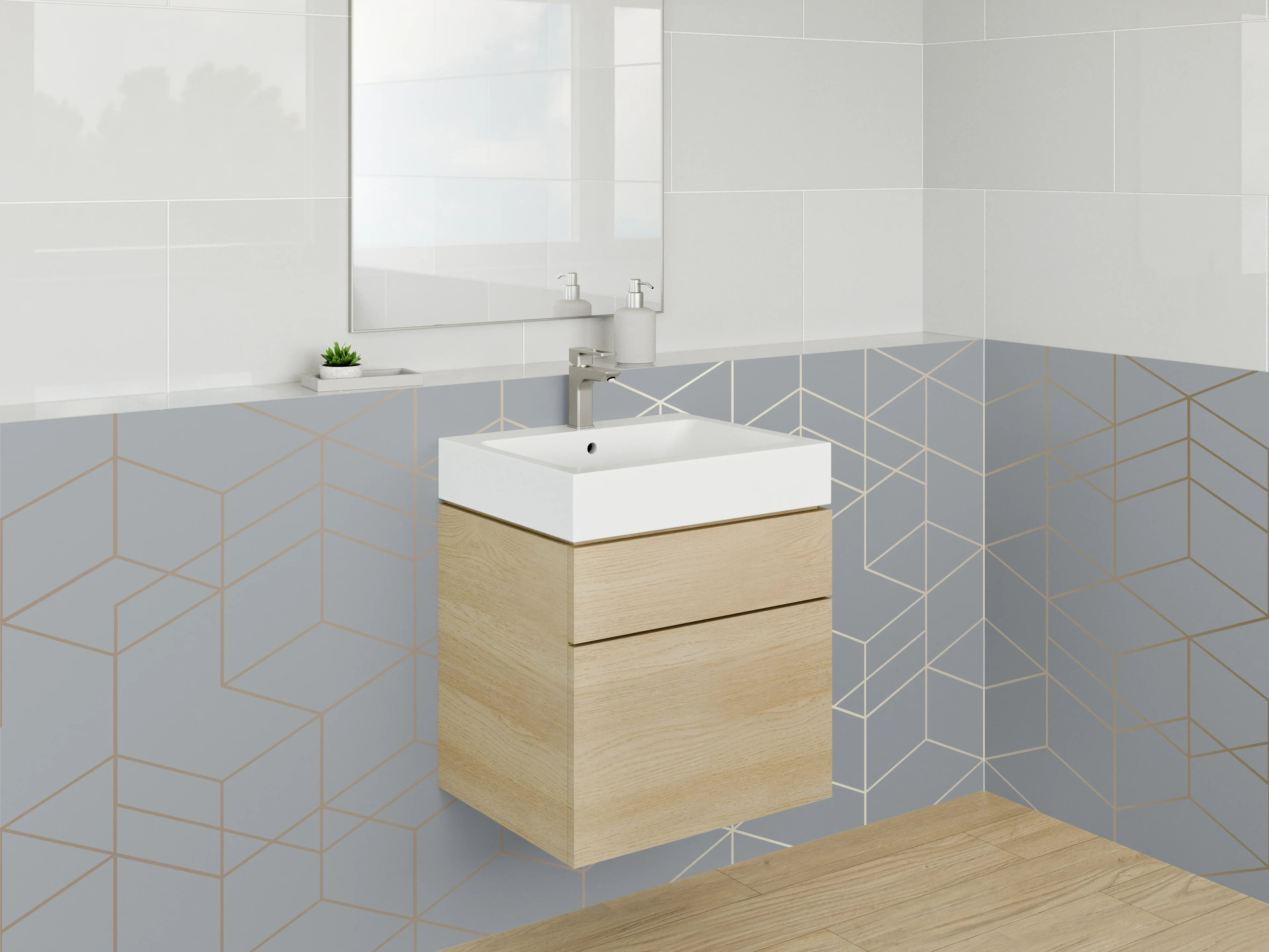 Waschbecken-Rückwand - Geometrisches Linienmuster Grau Silber