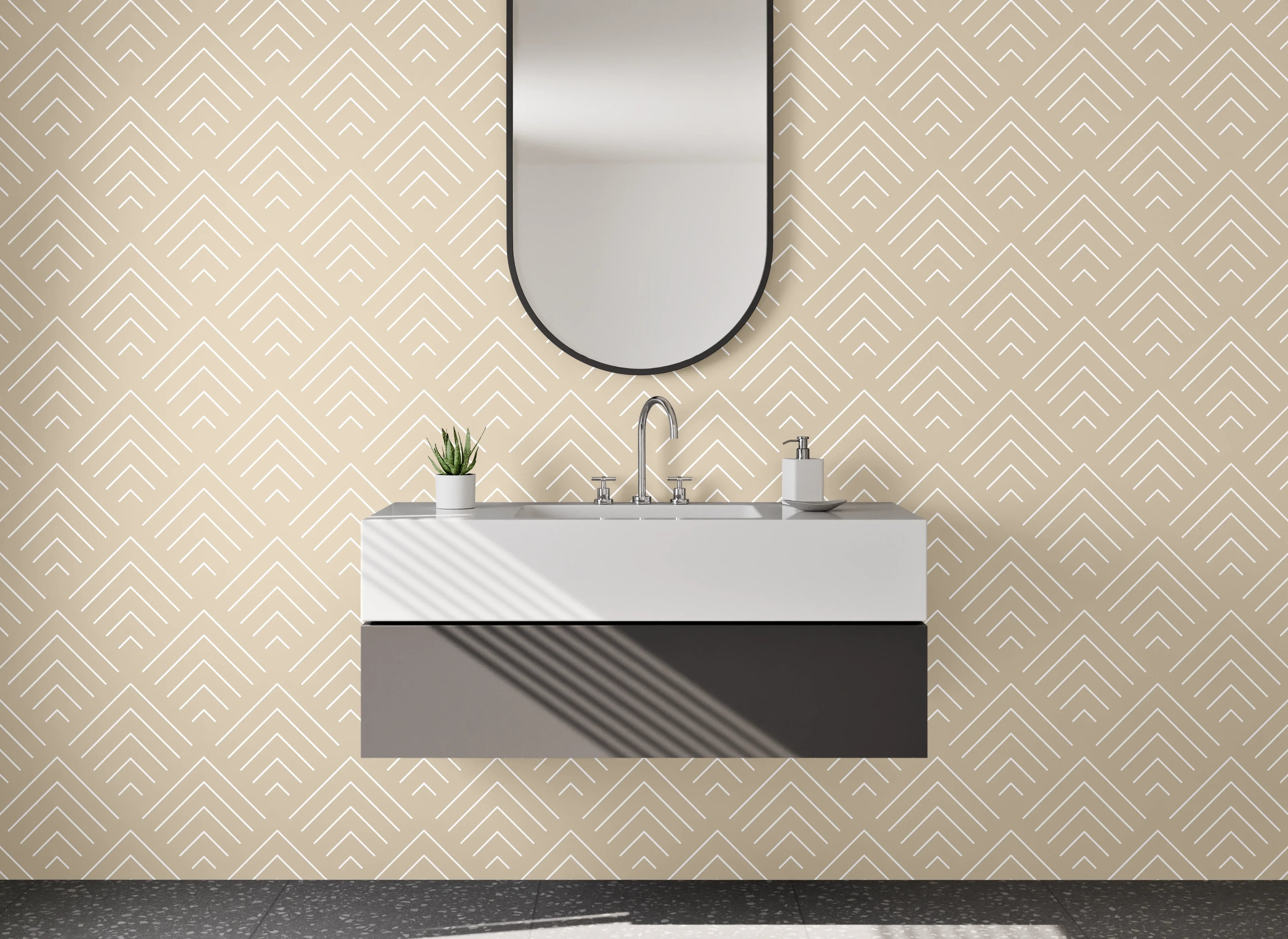 Waschbecken-Rückwand - Geometrisches Muster Beige Art Deco