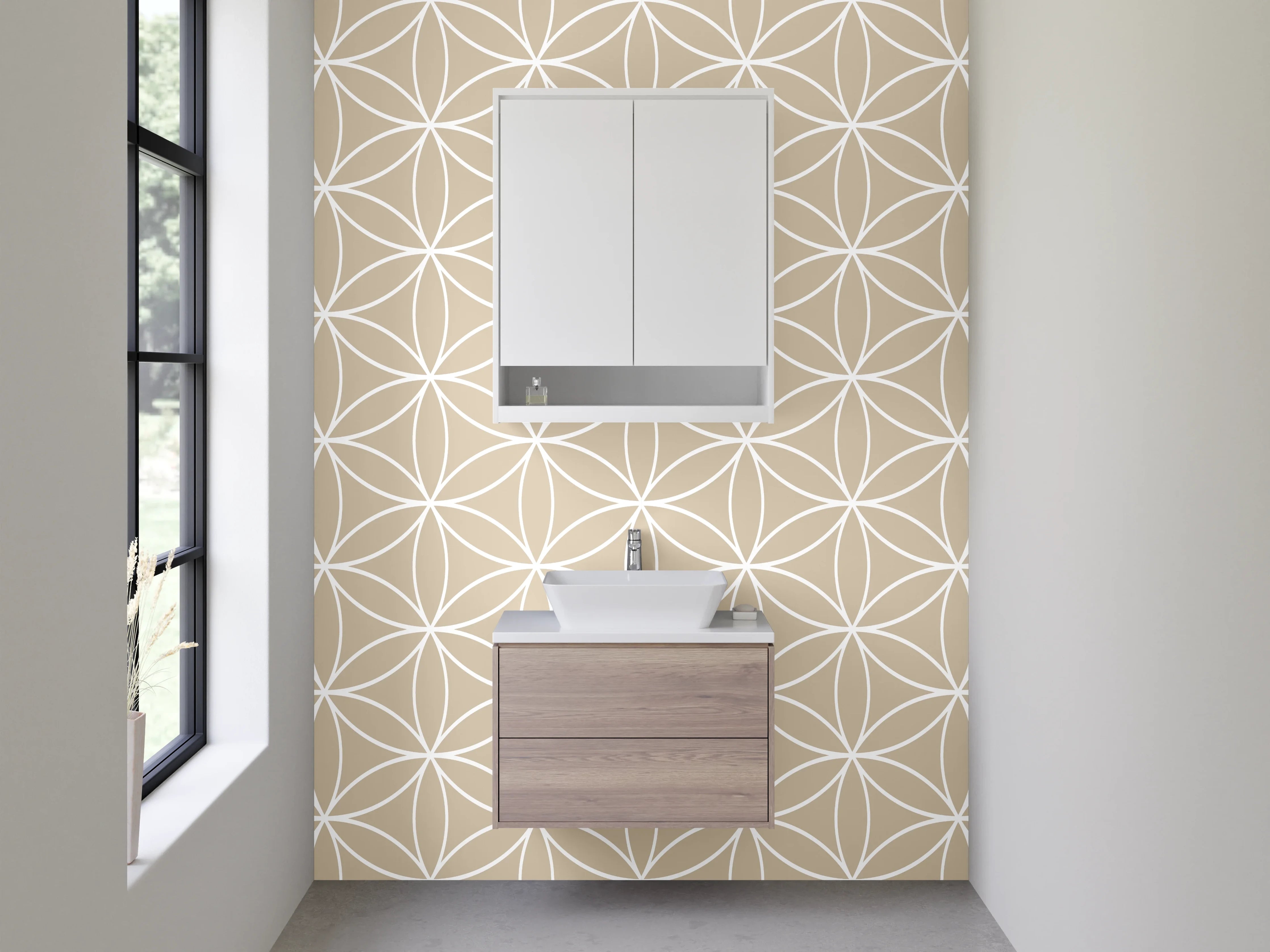 Waschbecken-Rückwand - Geometrisches Muster Beige Weiß