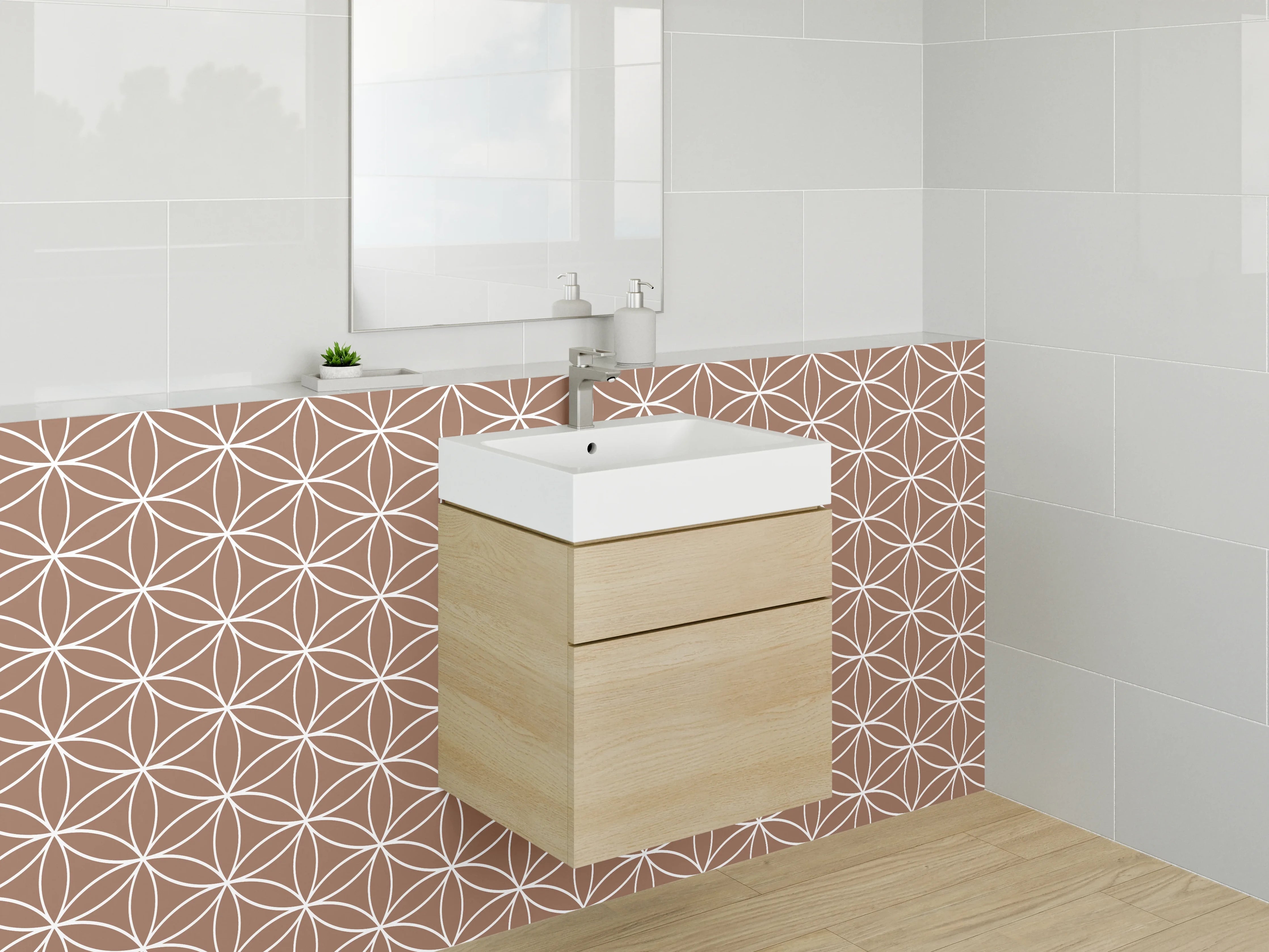 Waschbecken-Rückwand - Geometrisches Muster Braun Weiß Modern