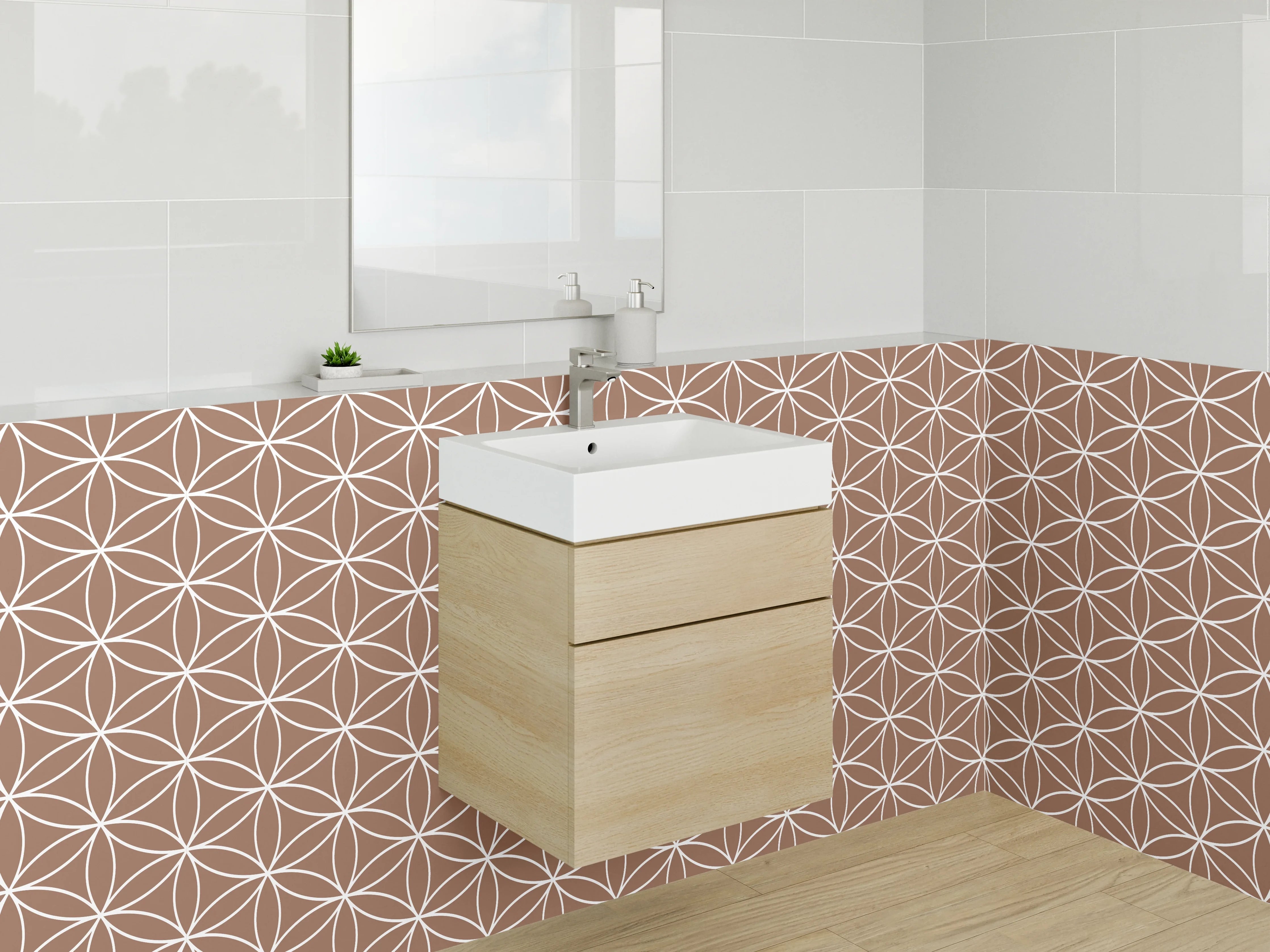 Waschbecken-Rückwand - Geometrisches Muster Braun Weiß Modern