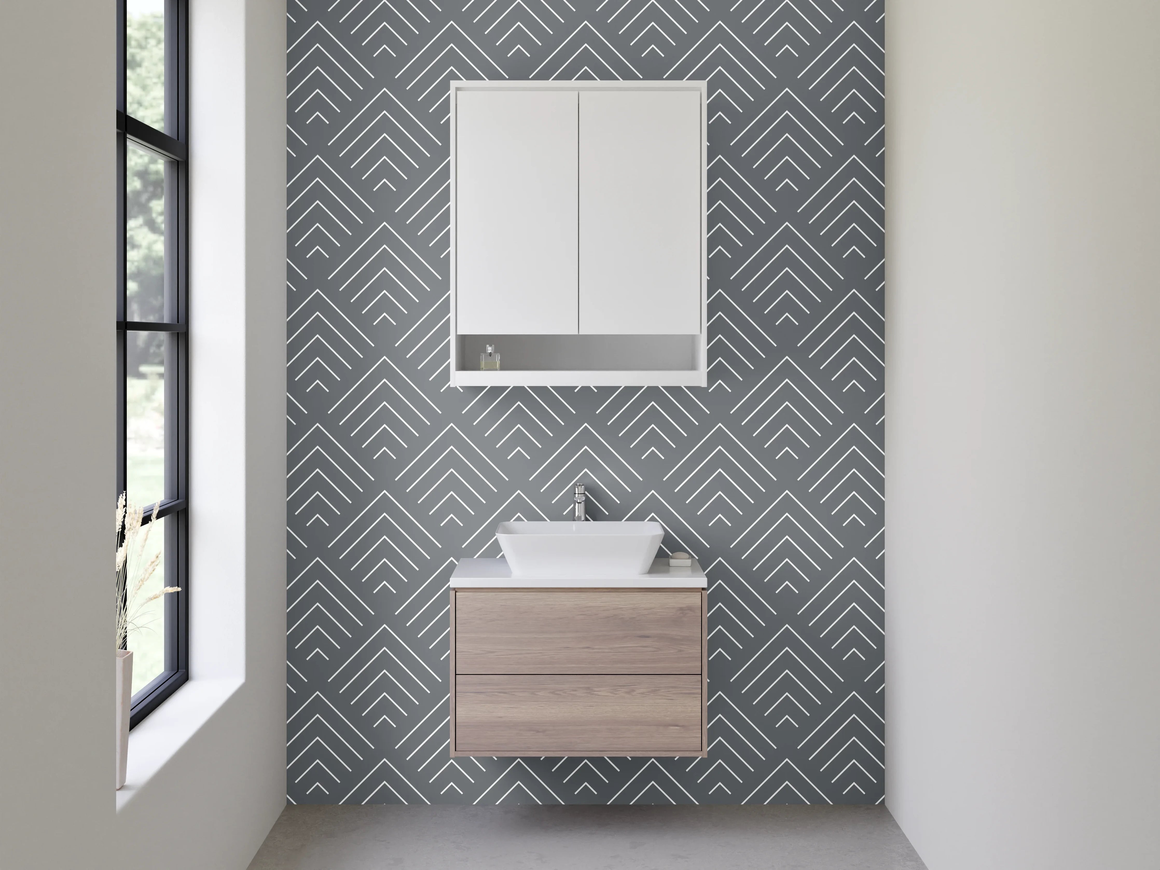 Waschbecken-Rückwand - Geometrisches Muster Grau Weiß Modern