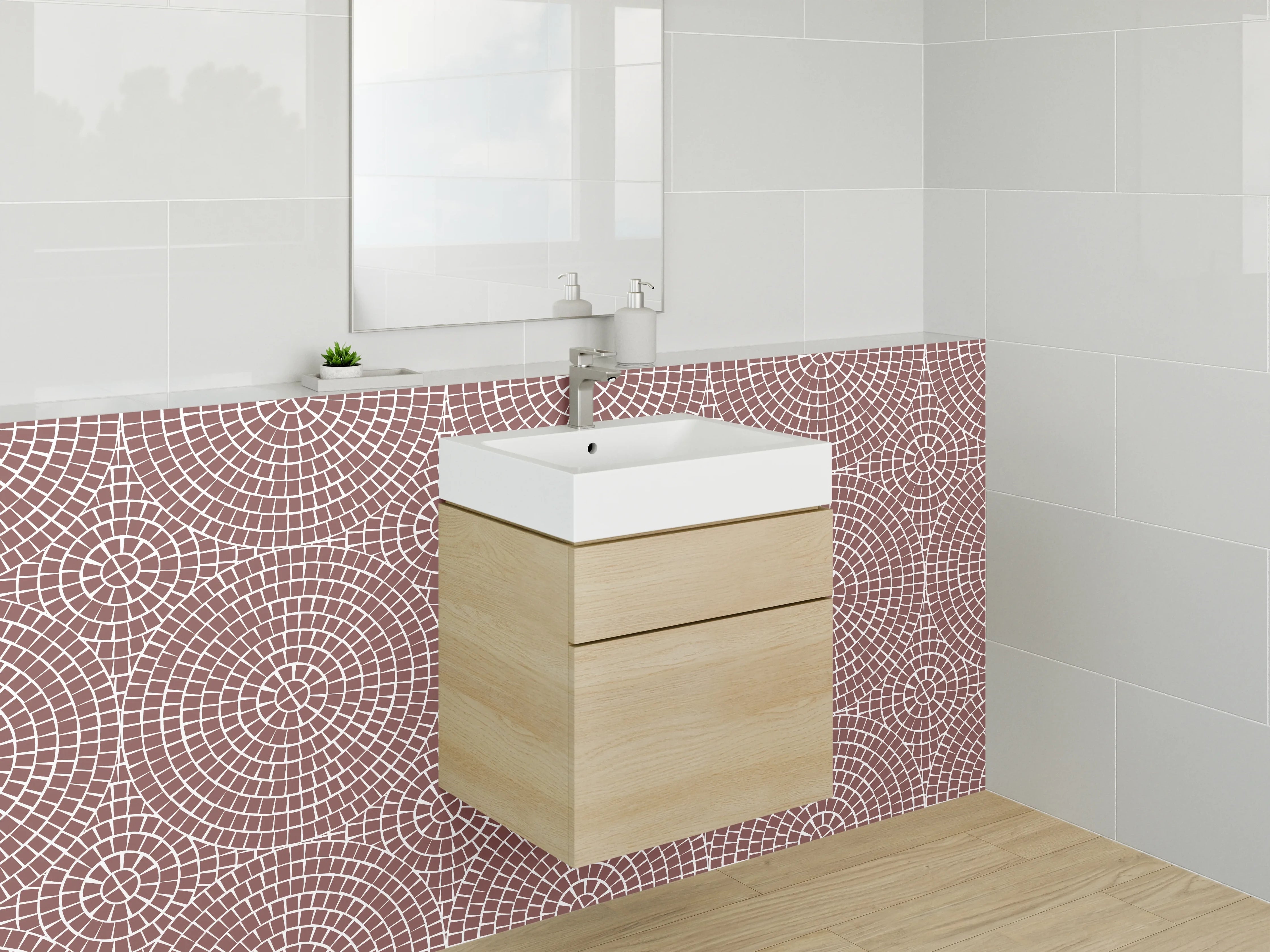 Waschbecken-Rückwand - Geometrisches Muster Kreise Braun Weiß