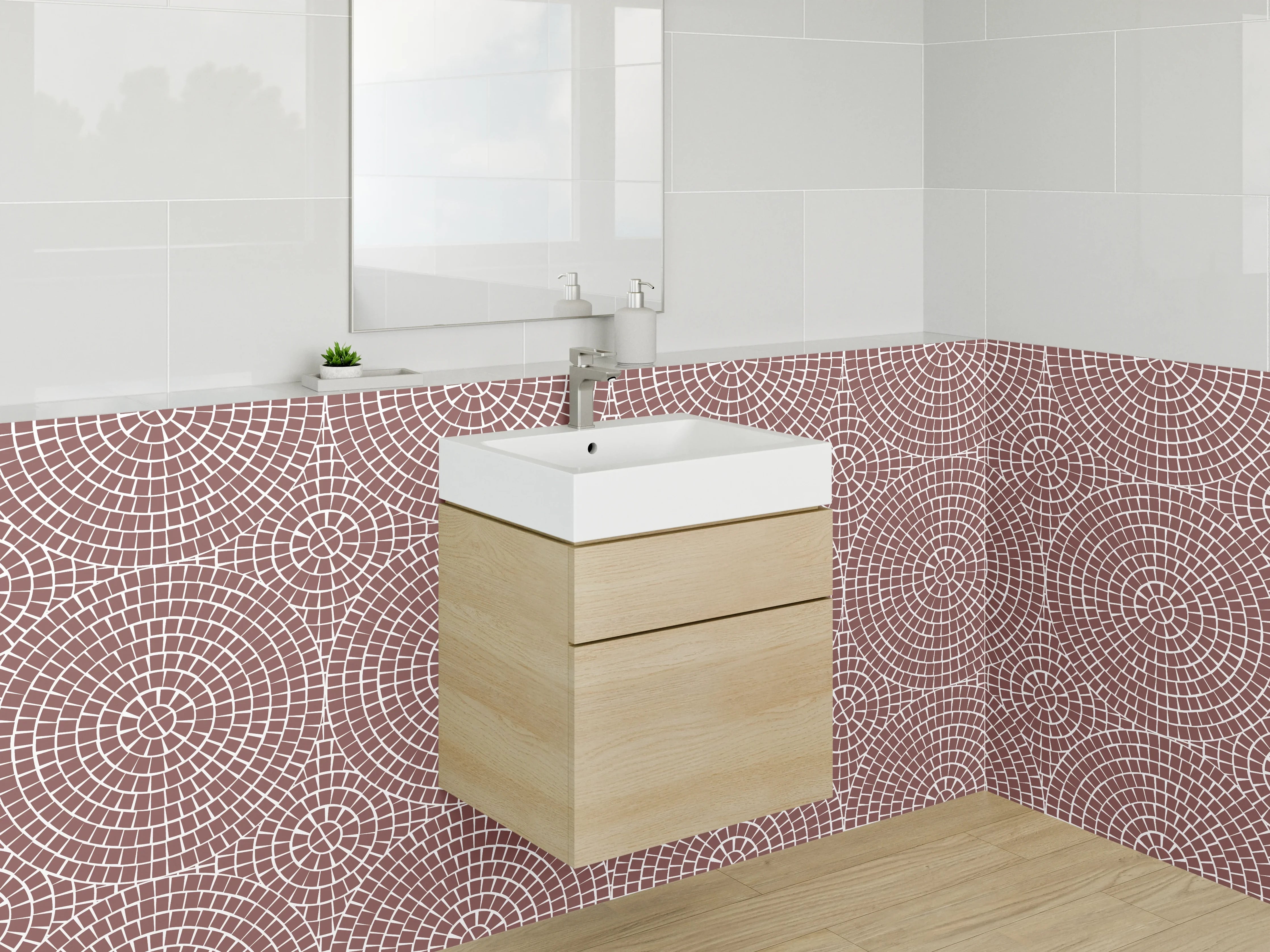 Waschbecken-Rückwand - Geometrisches Muster Kreise Braun Weiß