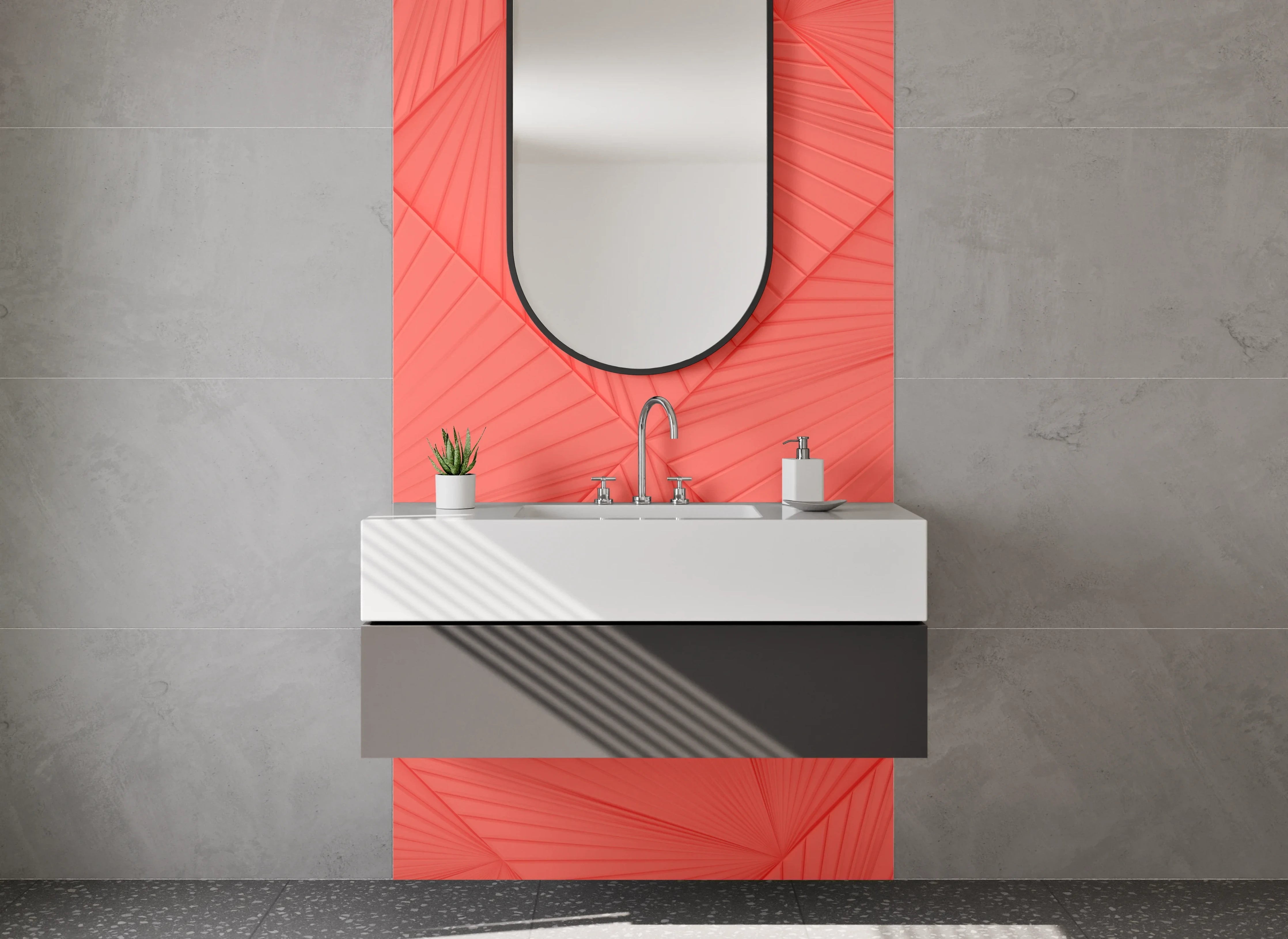 Waschbecken-Rückwand - Geometrisches Muster Rot Modern
