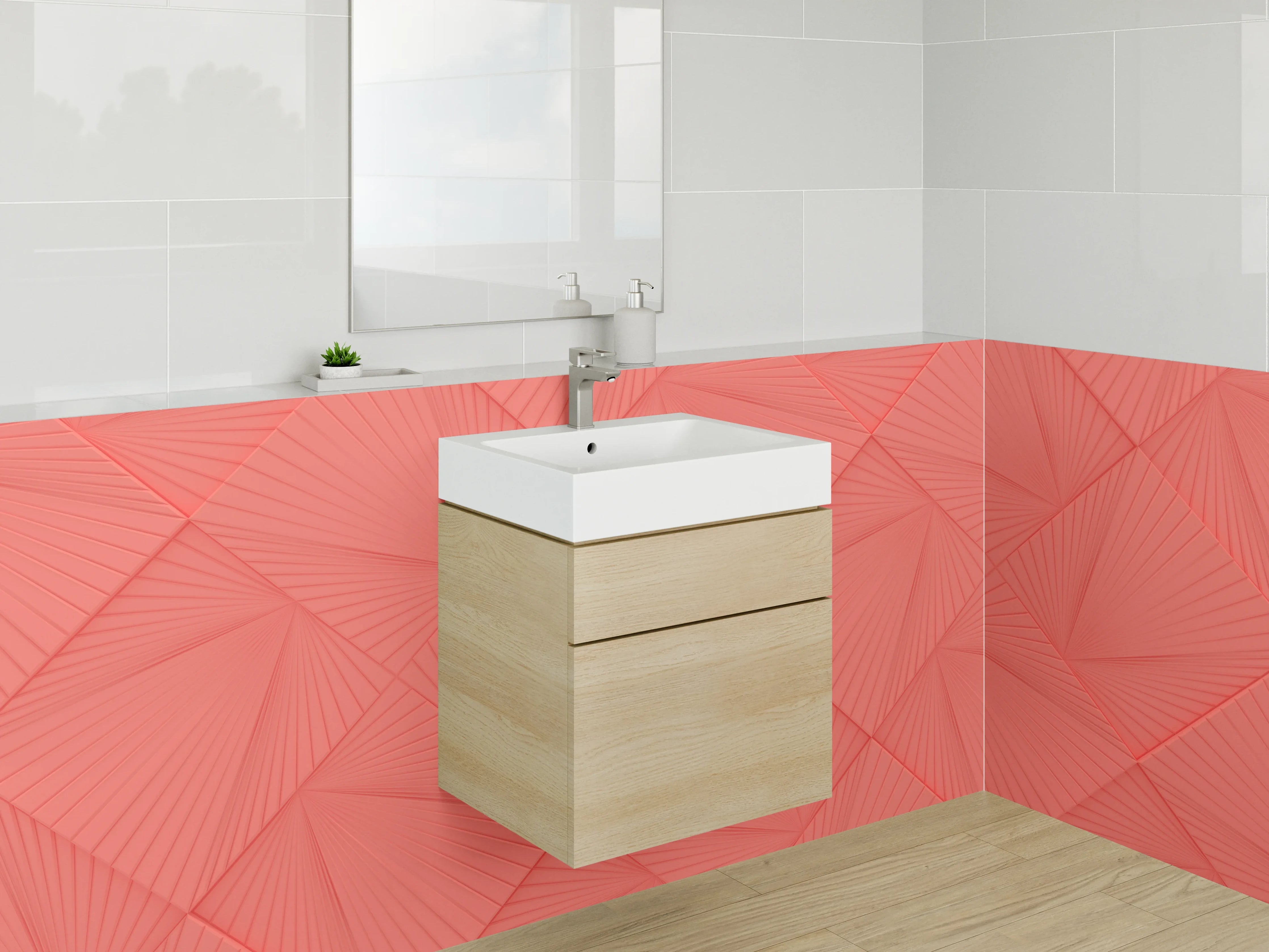 Waschbecken-Rückwand - Geometrisches Muster Rot Modern