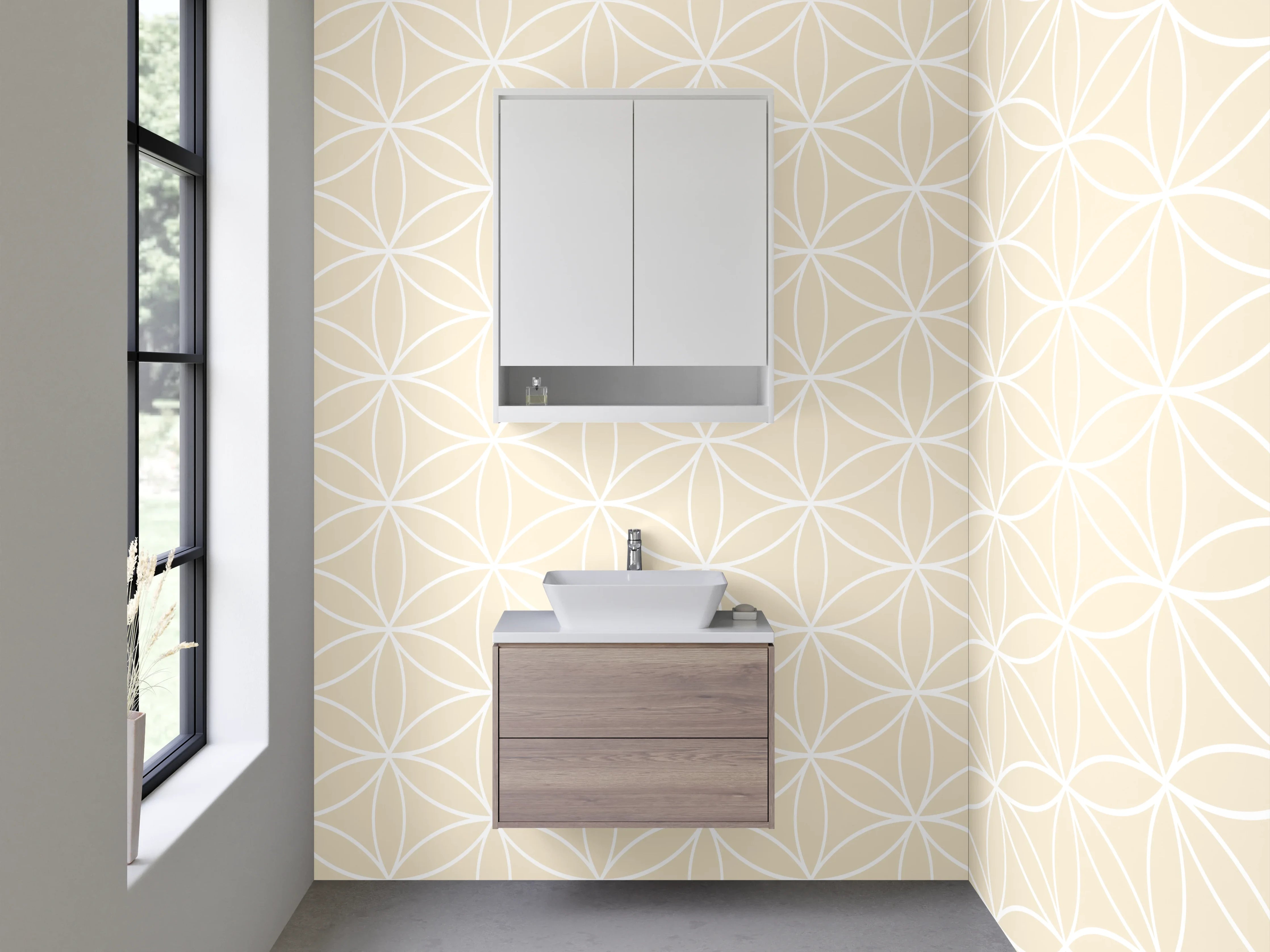 Waschbecken-Rückwand - Geometrisches Muster in Beige-Weiß