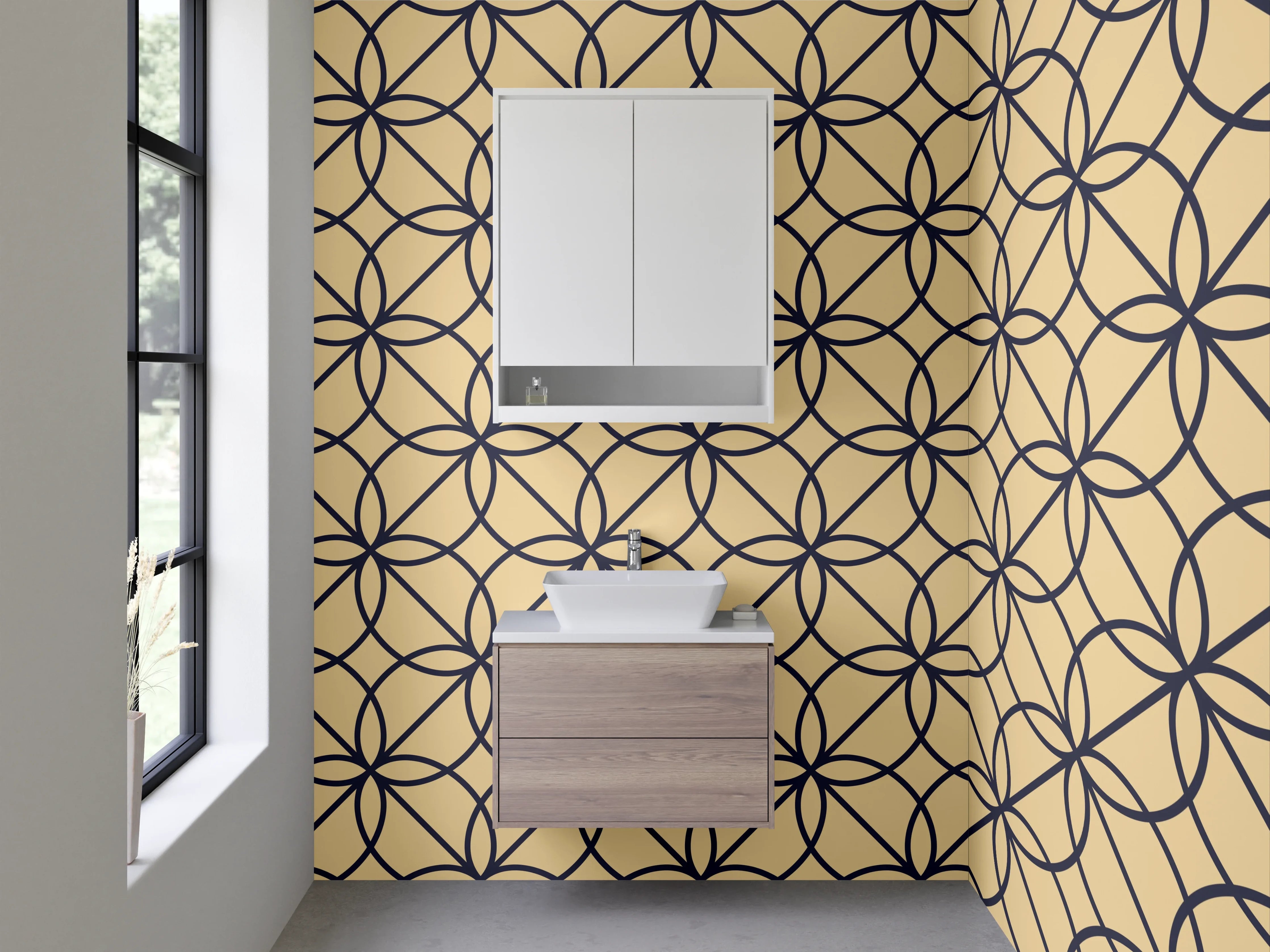 Waschbecken-Rückwand - Geometrisches Muster in Beige und Schwarz