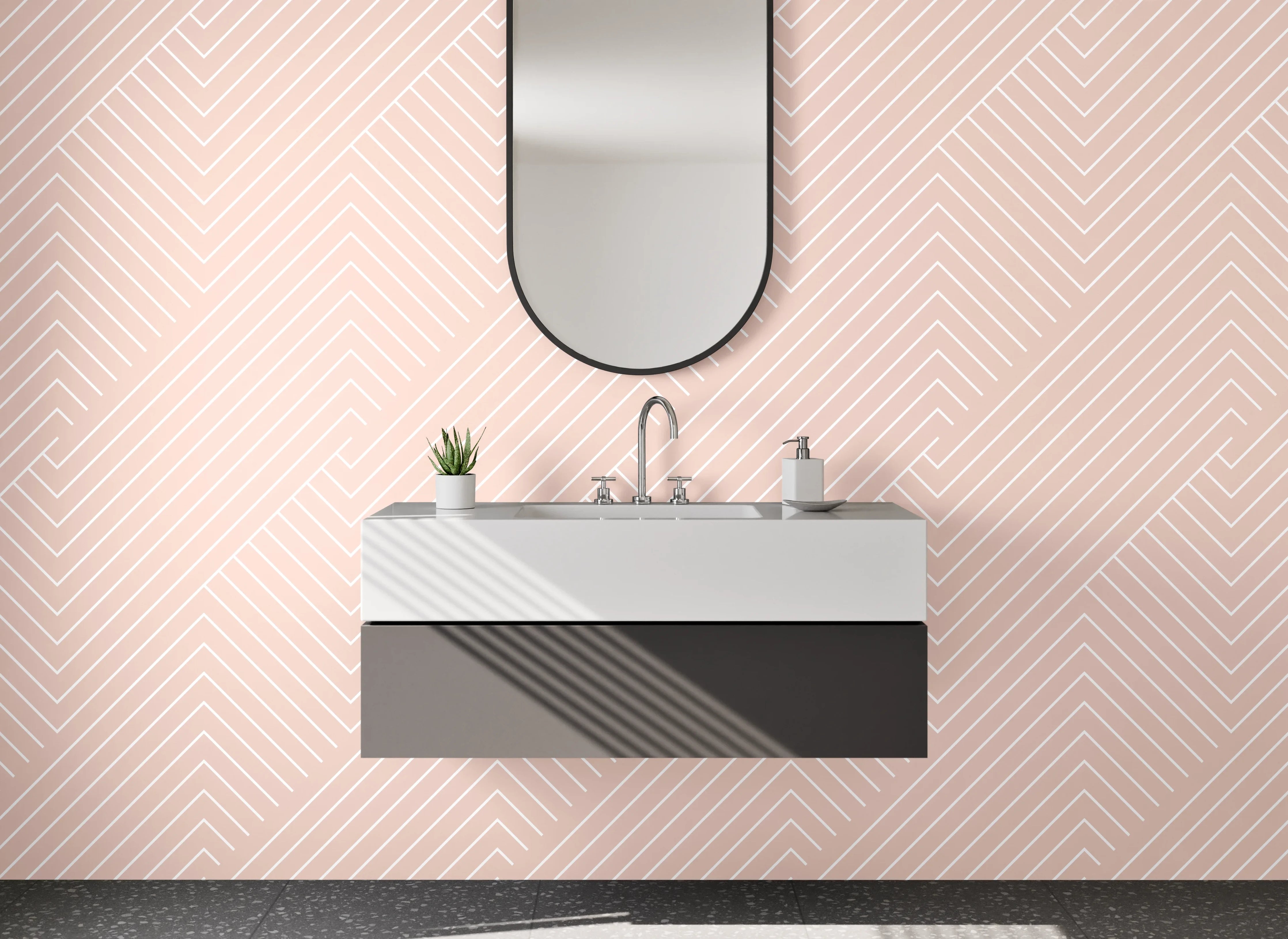 Waschbecken-Rückwand - Geometrisches Muster in Rosa-Beige