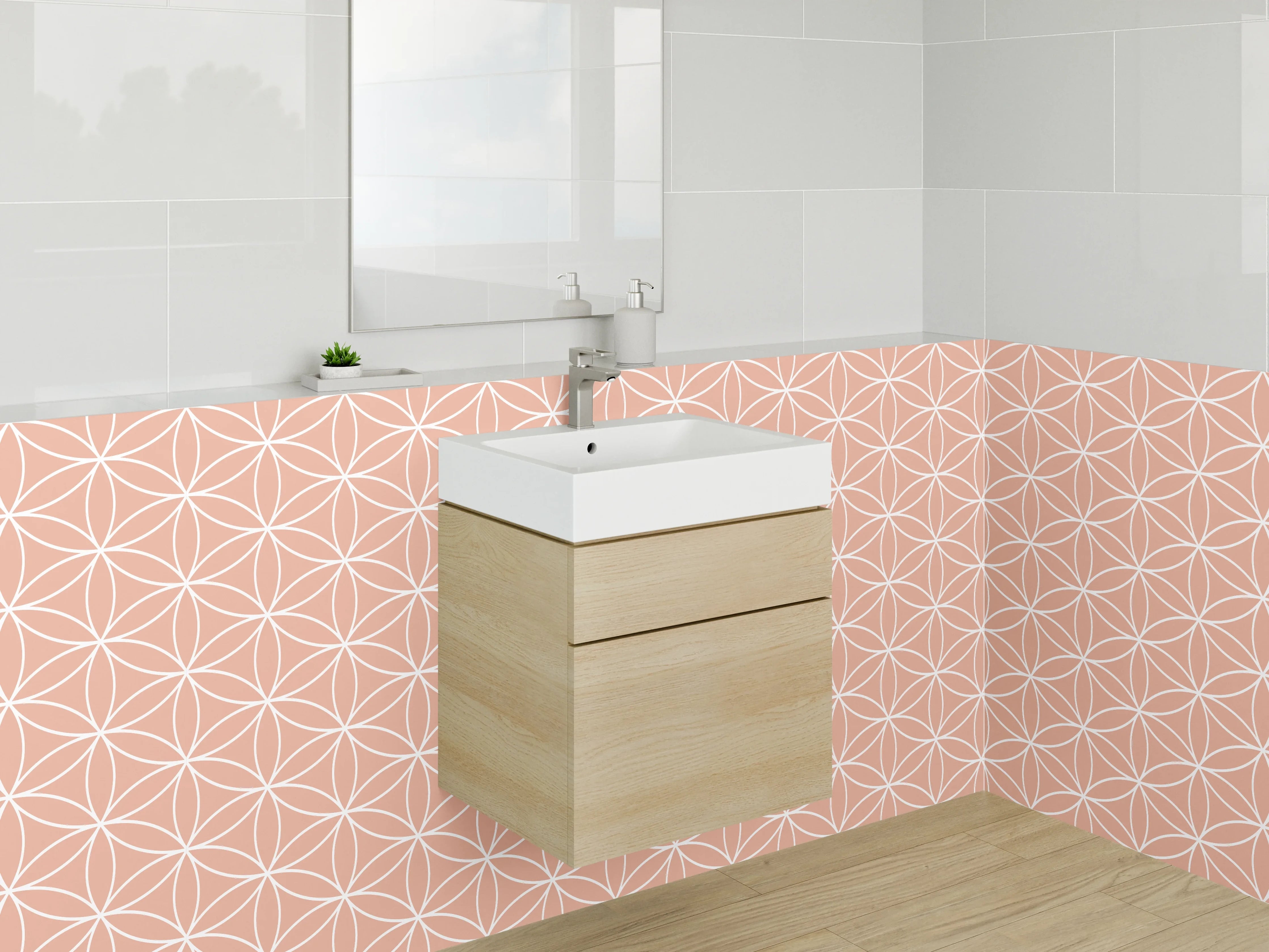 Waschbecken-Rückwand - Geometrisches Muster in zartem Rosa