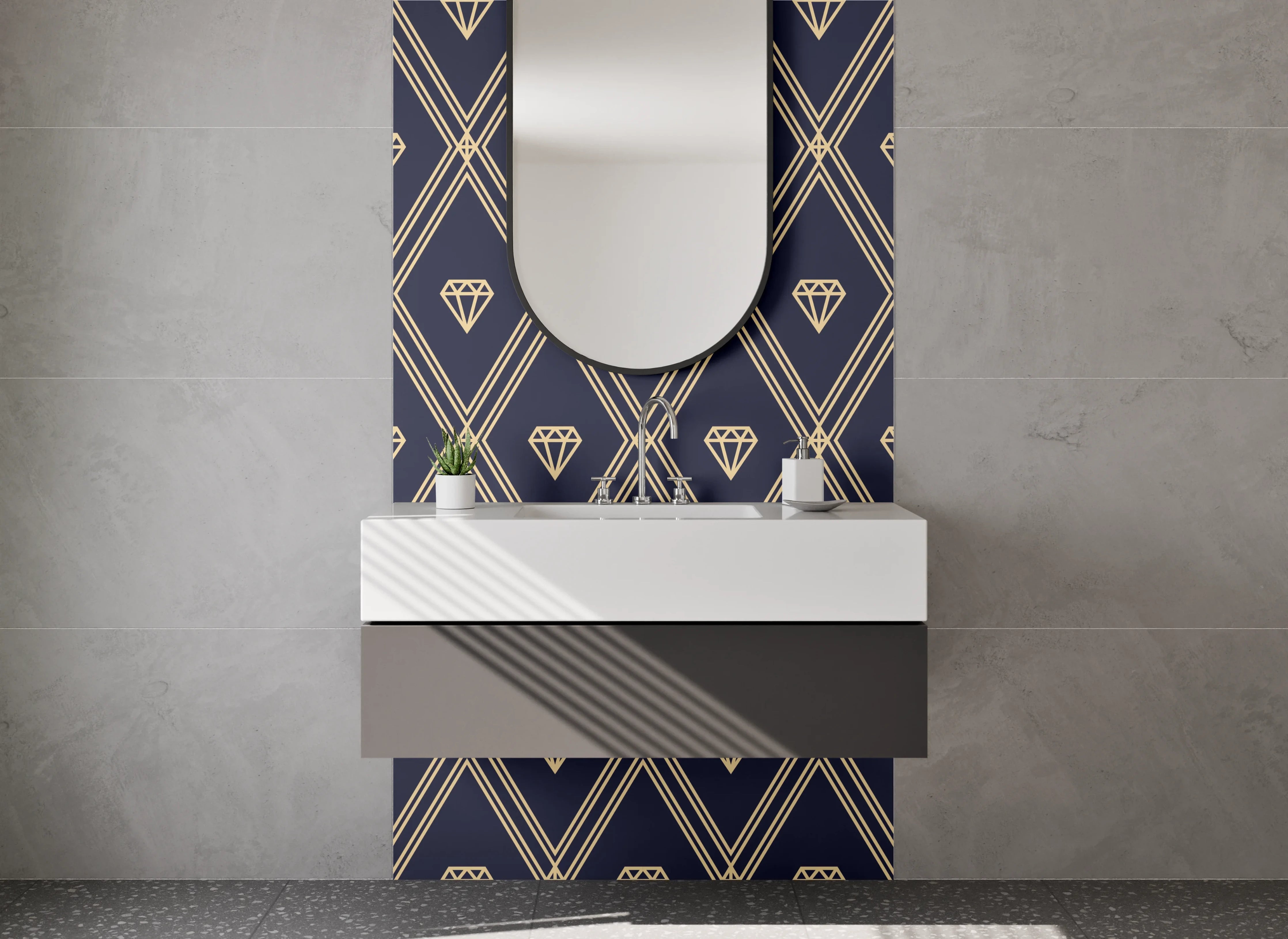 Waschbecken-Rückwand - Geometrisches Rautenmuster Modern Navy
