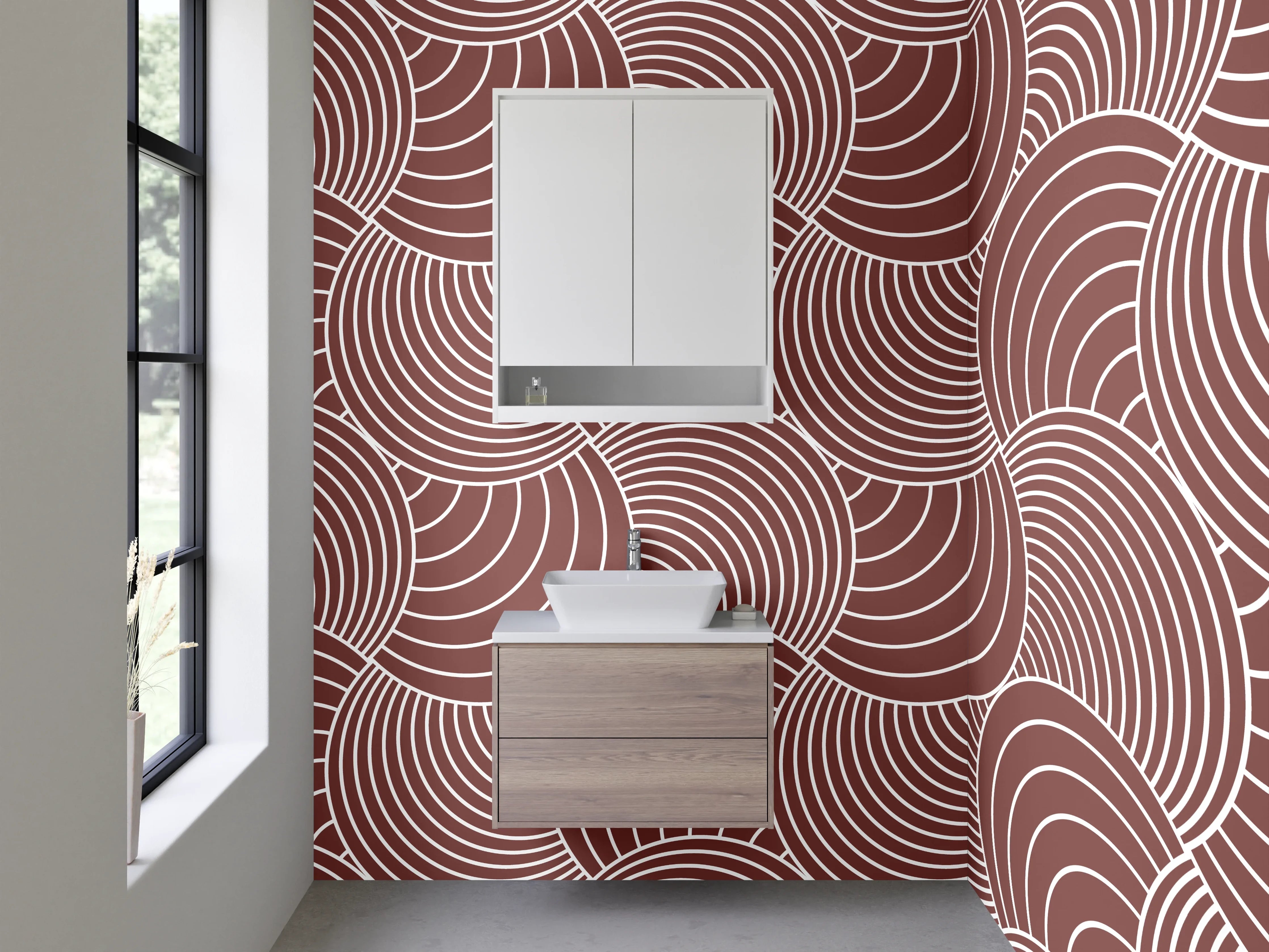 Waschbecken-Rückwand - Geometrisches Retro-Muster Braun Rosa