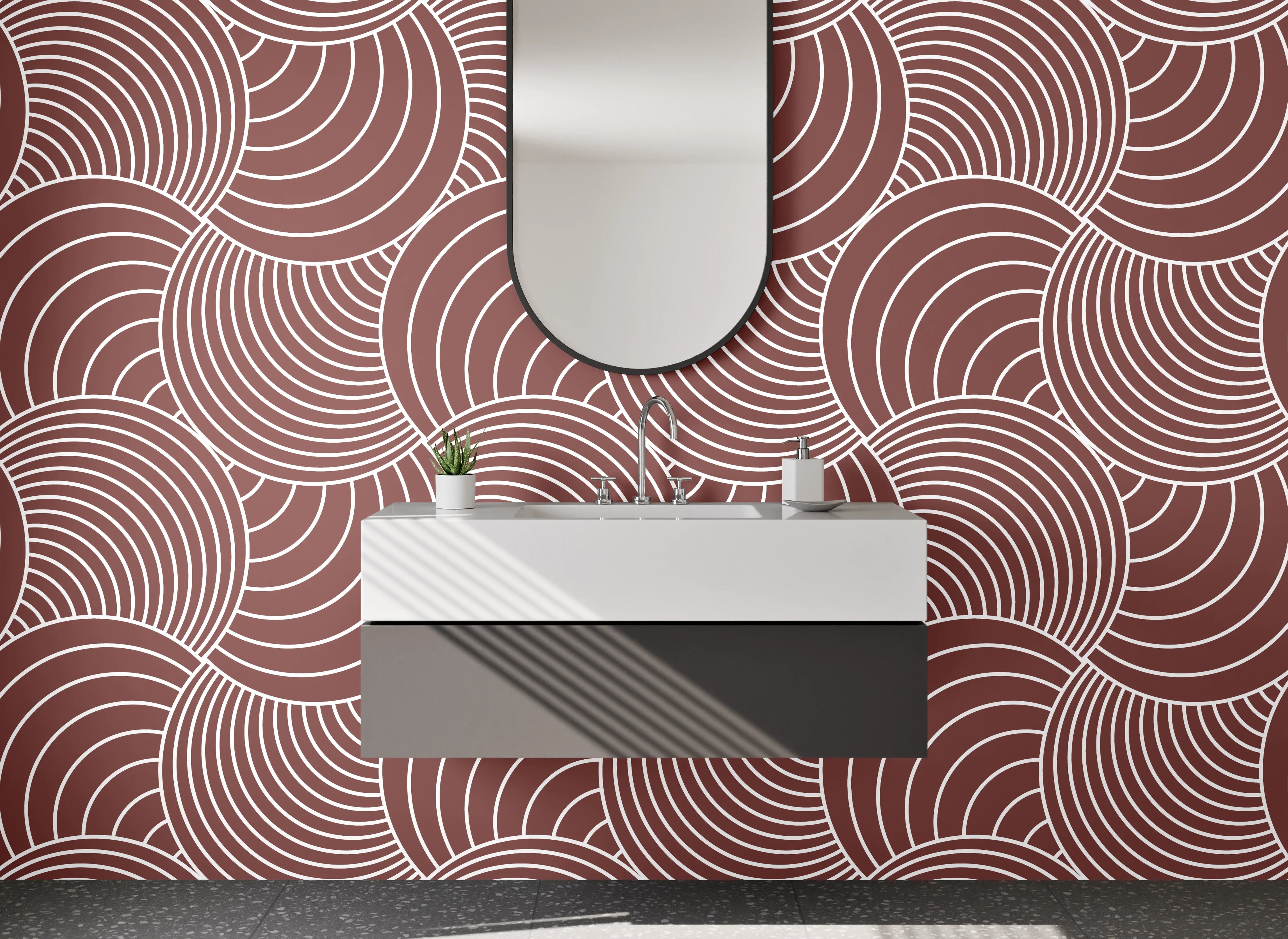 Waschbecken-Rückwand - Geometrisches Retro-Muster Braun Rosa