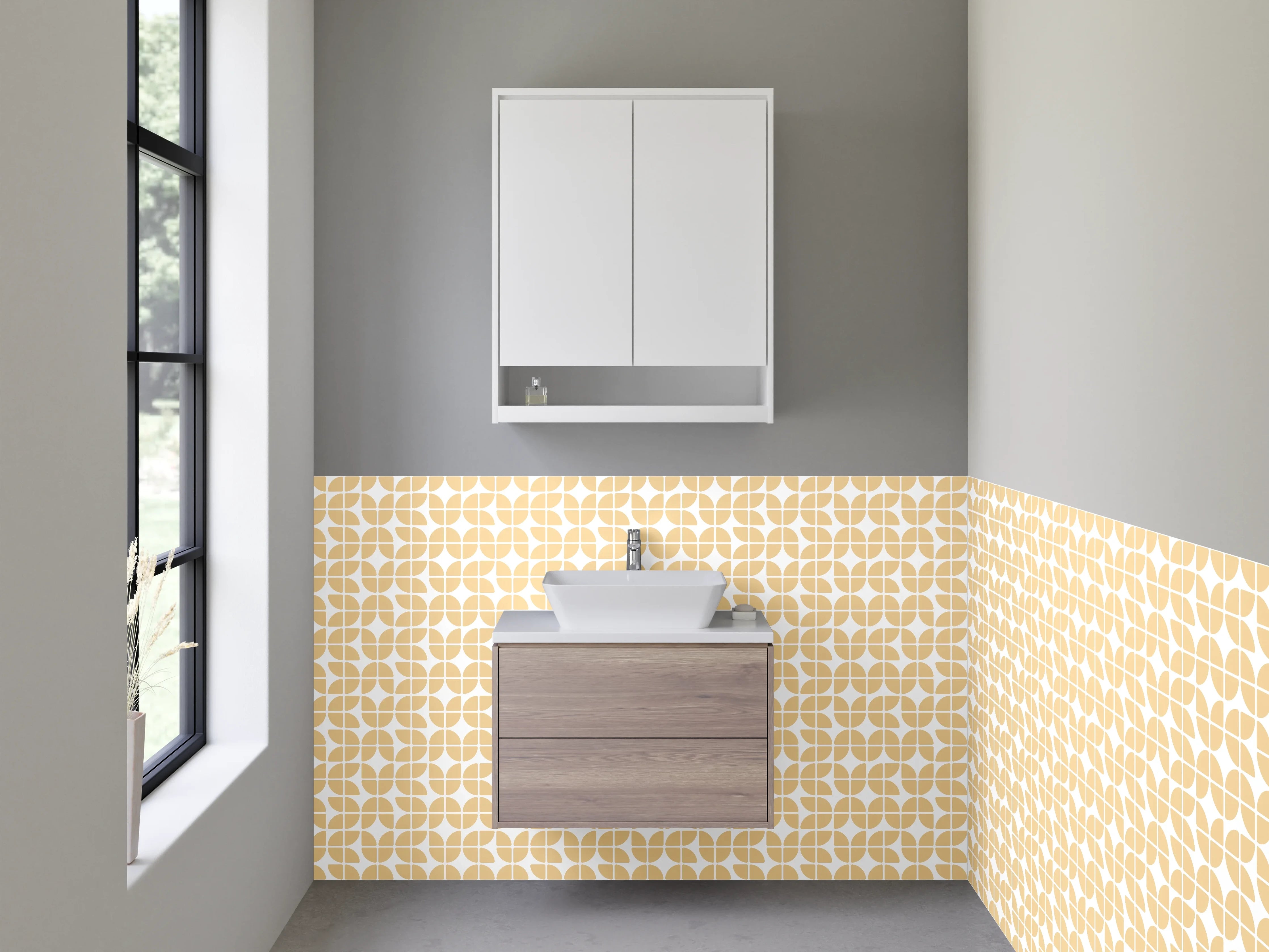 Waschbecken-Rückwand - Geometrisches Retro Muster Orange Beige