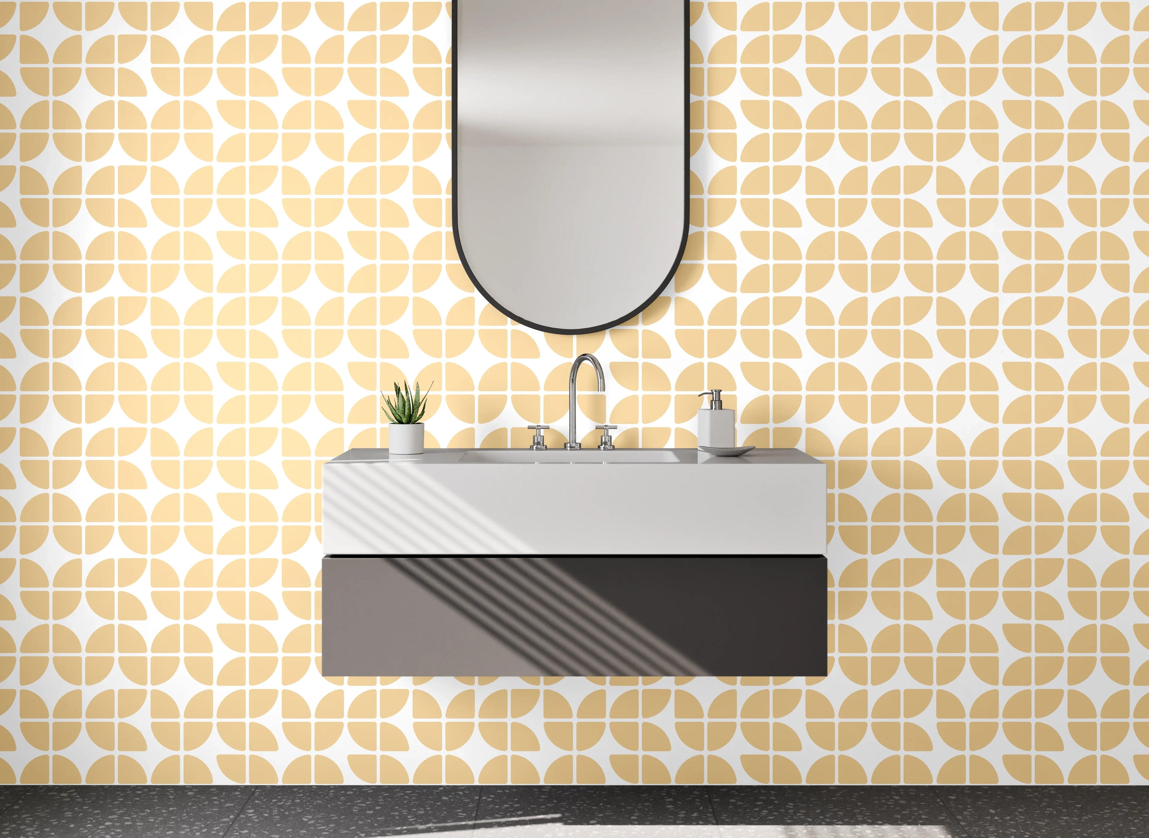 Waschbecken-Rückwand - Geometrisches Retro Muster Orange Beige