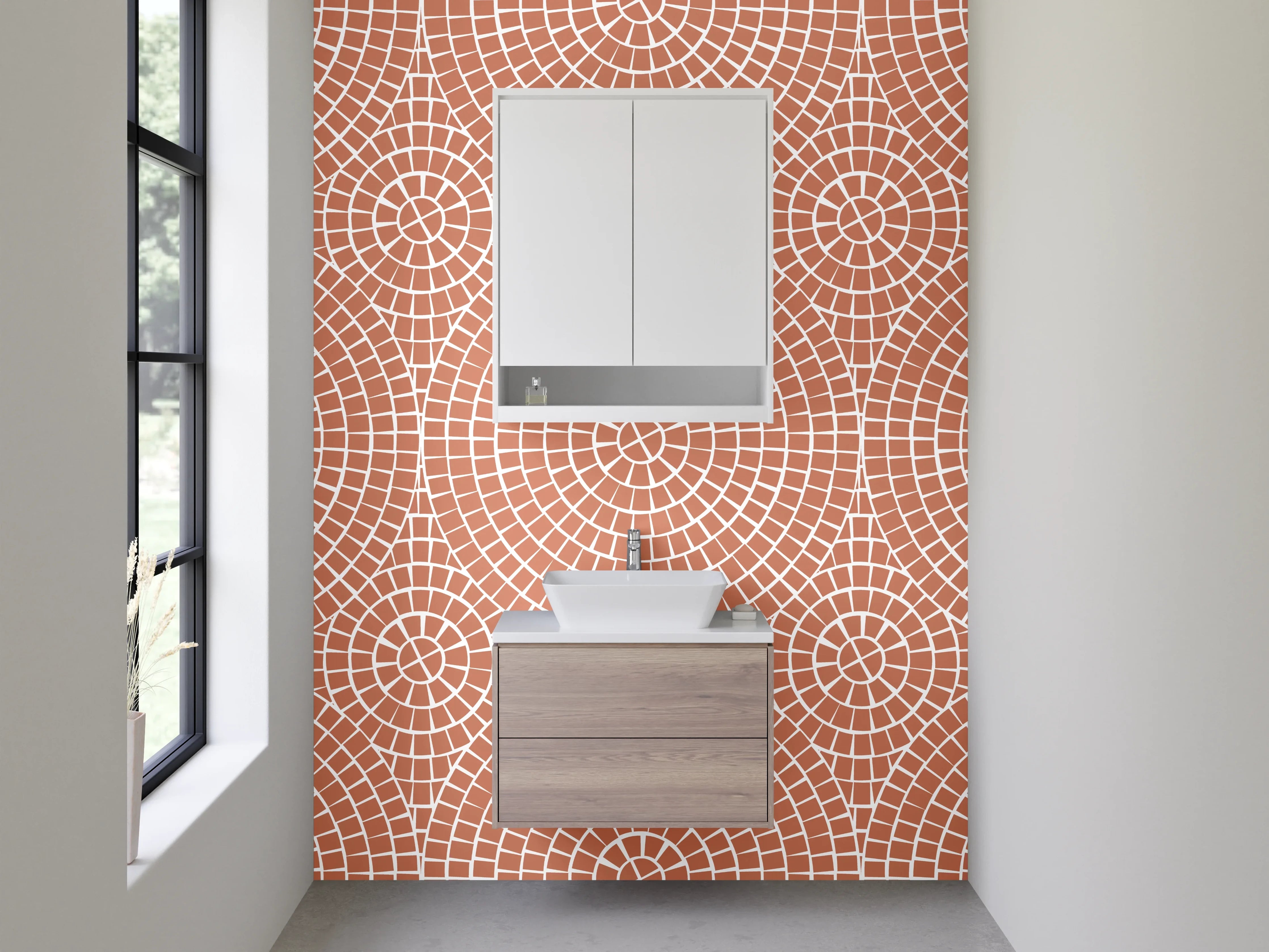 Waschbecken-Rückwand - Geometrisches Retro Muster Rosa Weiß
