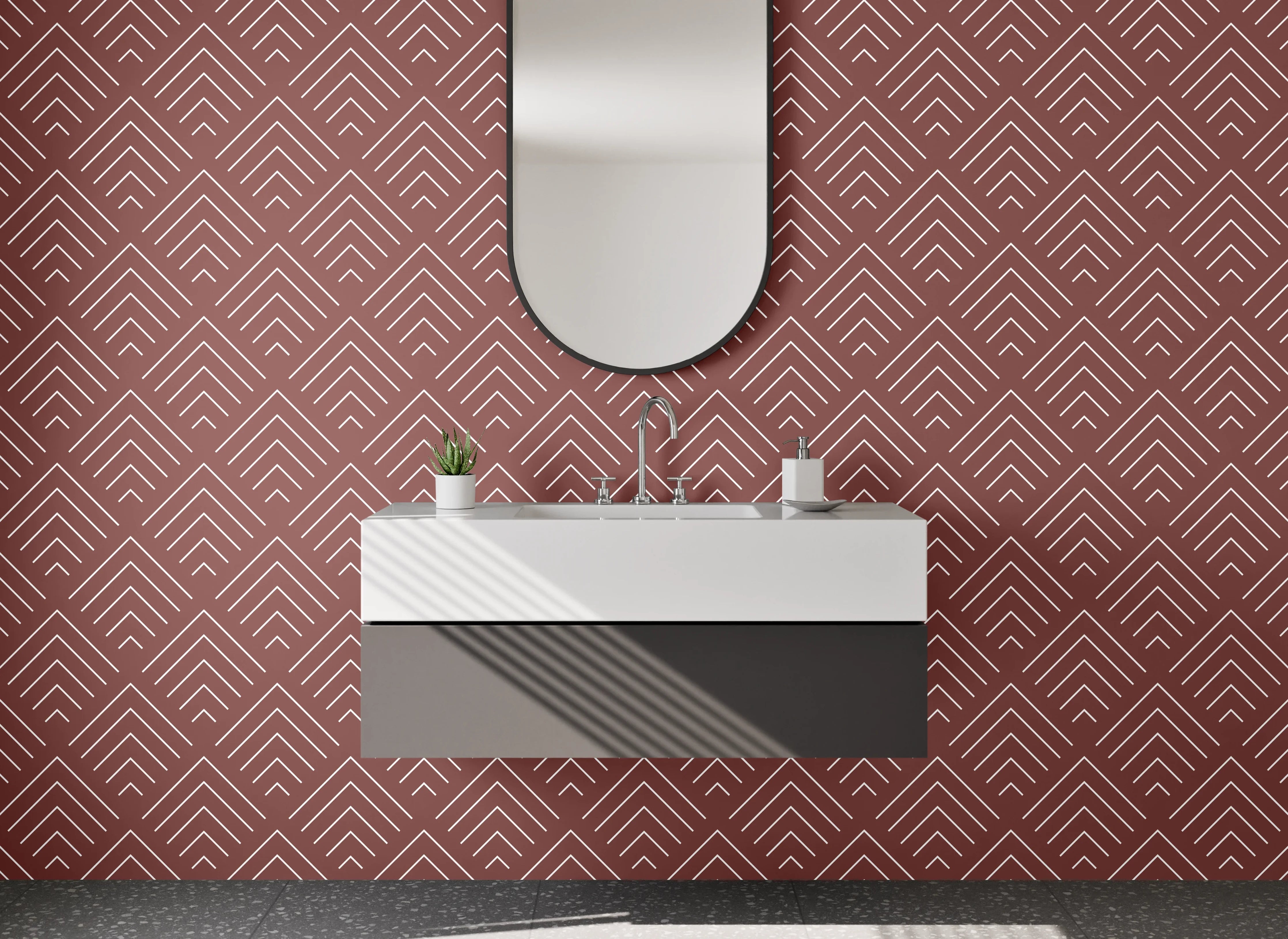 Waschbecken-Rückwand - Geometrisches Retro Muster Rot Weiß