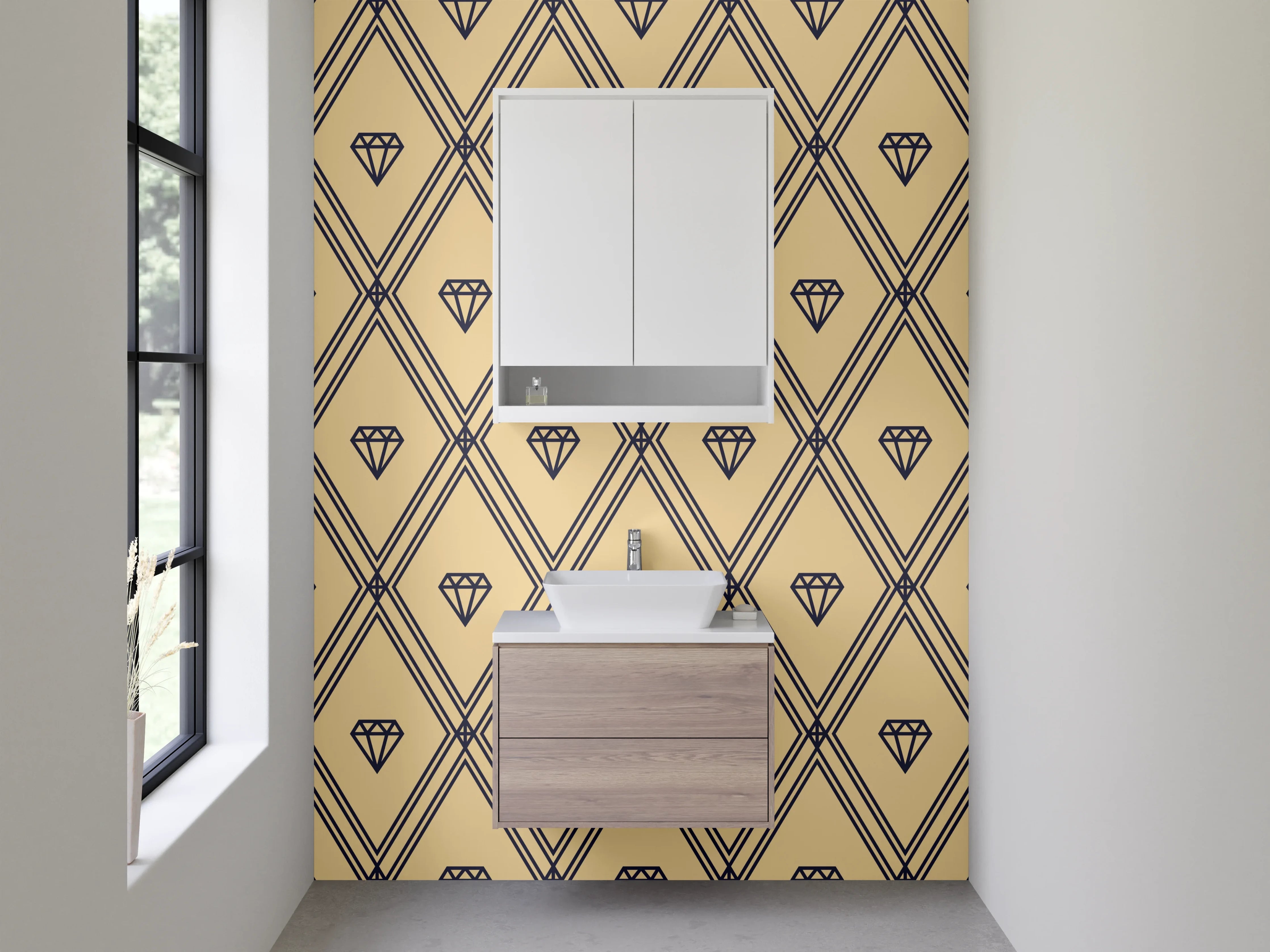 Waschbecken-Rückwand - Geometrisches Retro-Muster in Beige und Braun