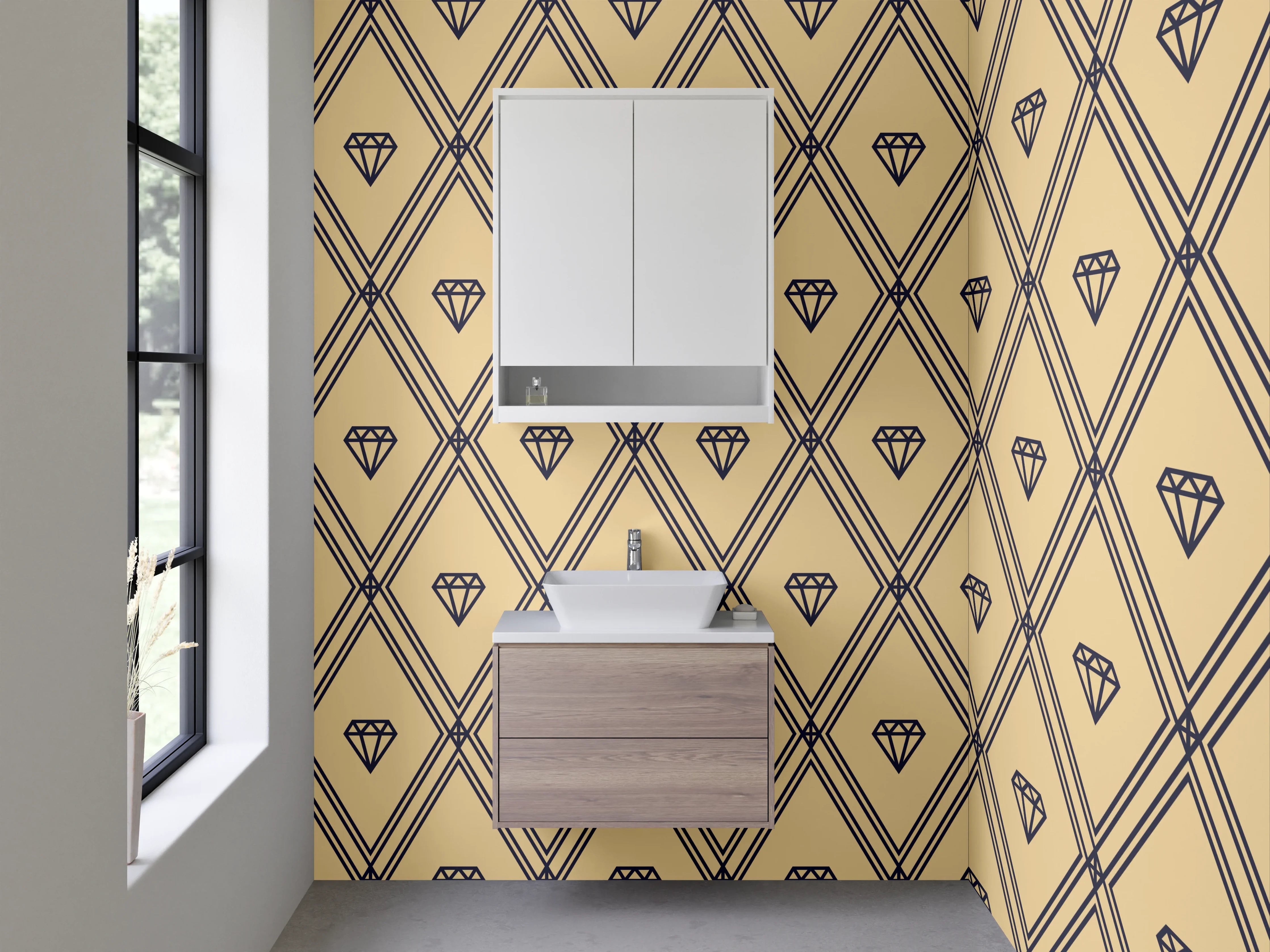 Waschbecken-Rückwand - Geometrisches Retro-Muster in Beige und Braun