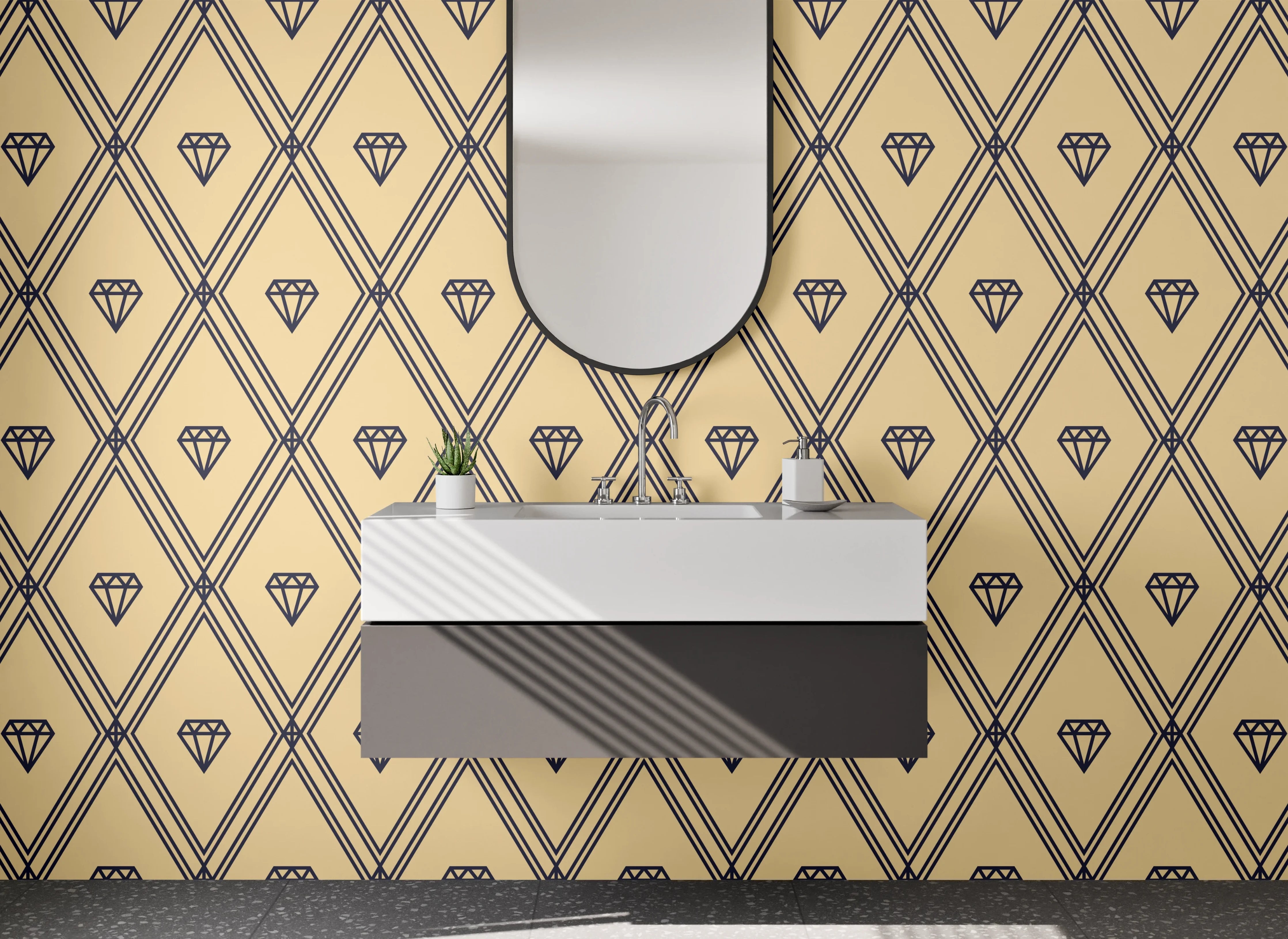 Waschbecken-Rückwand - Geometrisches Retro-Muster in Beige und Braun
