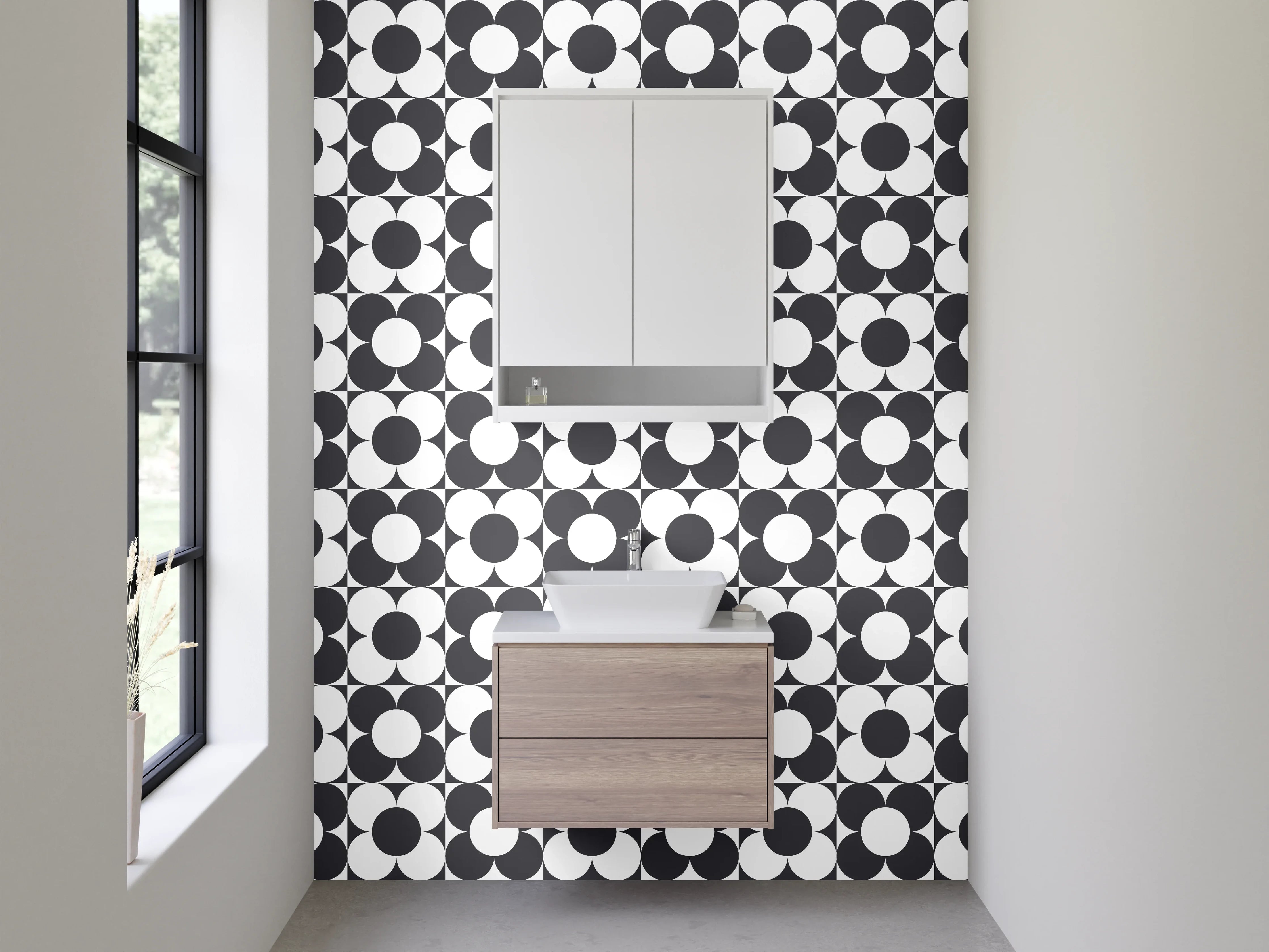 Waschbecken-Rückwand - Geometrisches Schwarz-Weiß-Muster Dekor