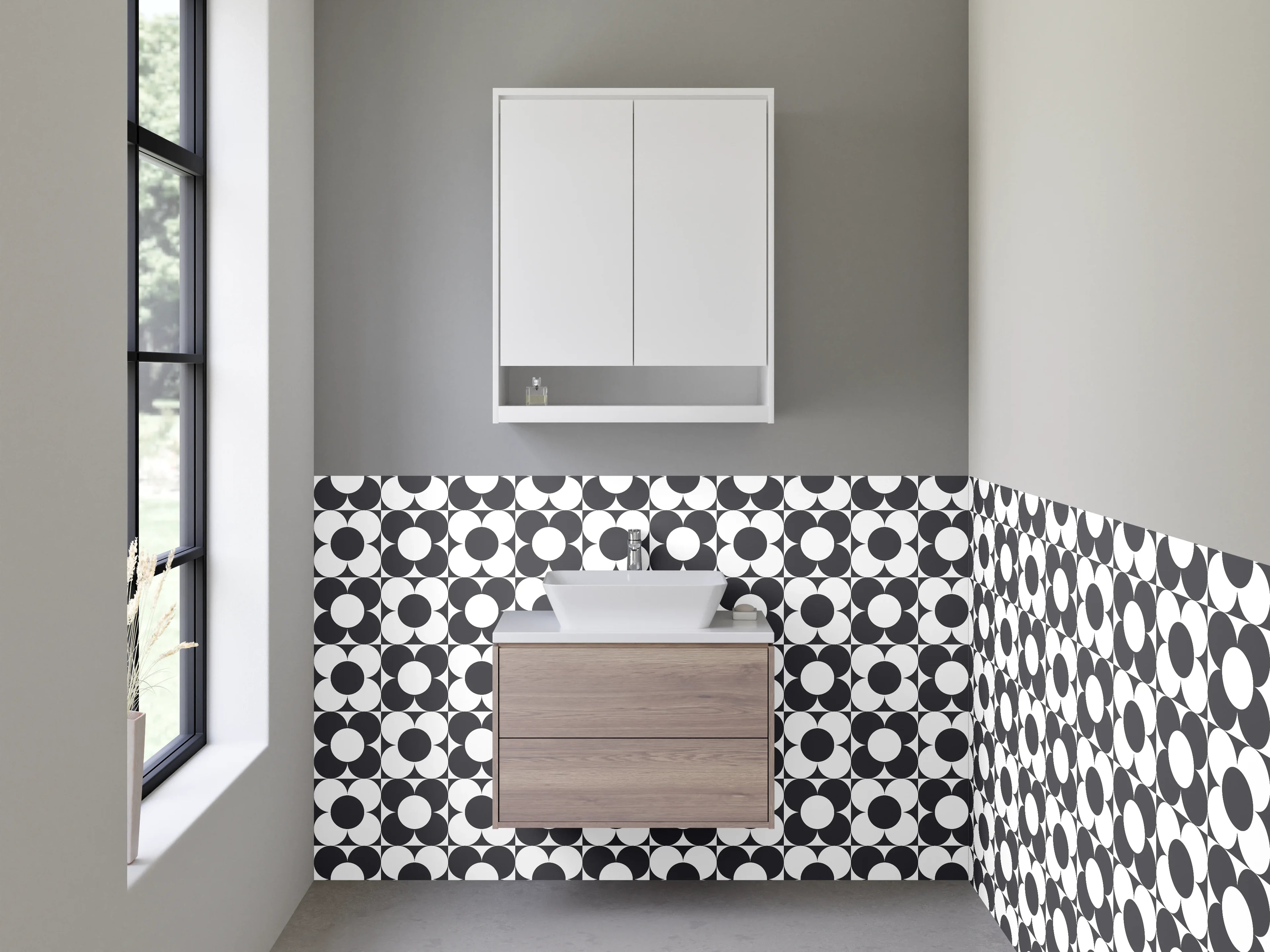 Waschbecken-Rückwand - Geometrisches Schwarz-Weiß-Muster Dekor