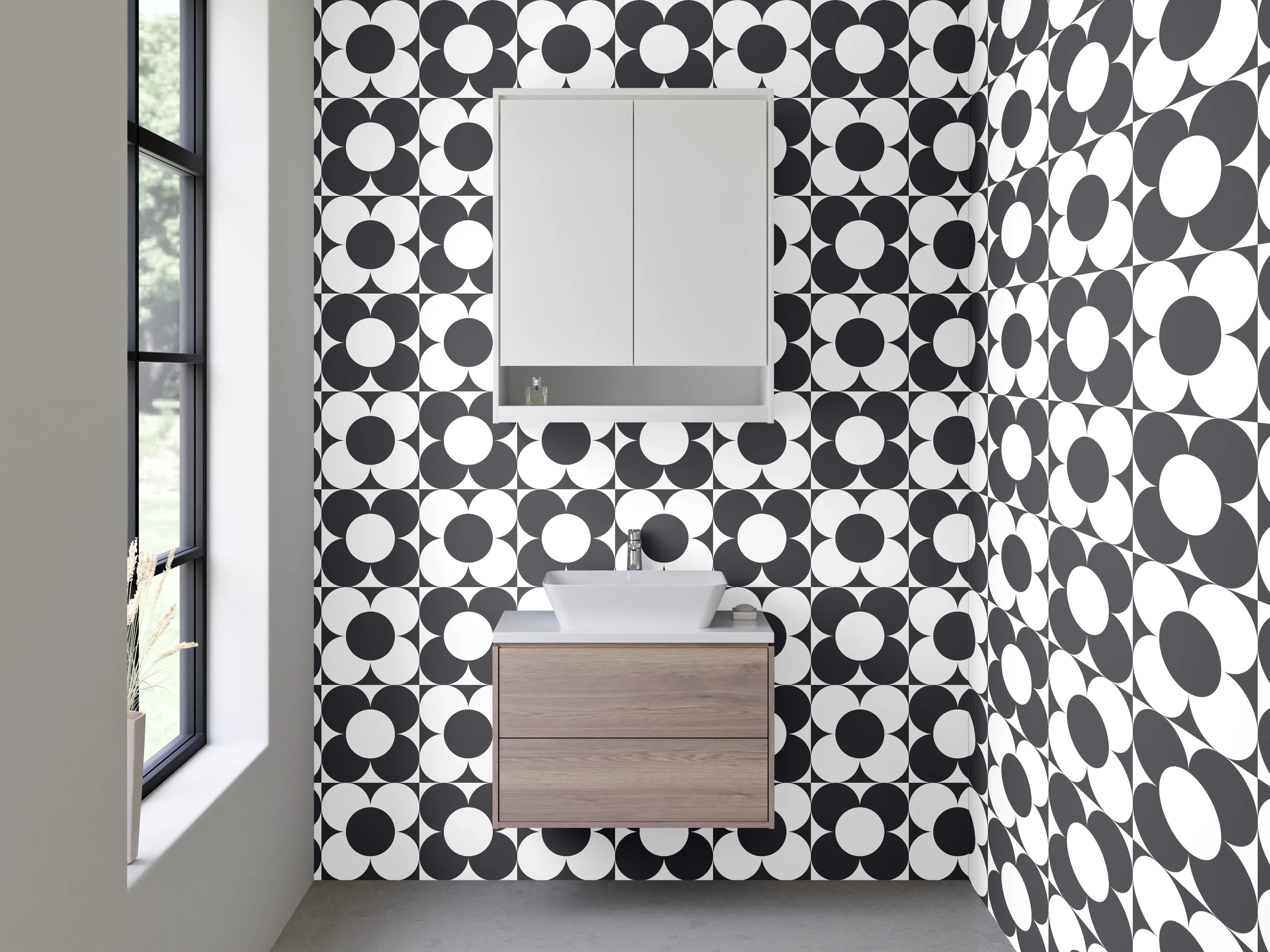 Waschbecken-Rückwand - Geometrisches Schwarz-Weiß-Muster Dekor