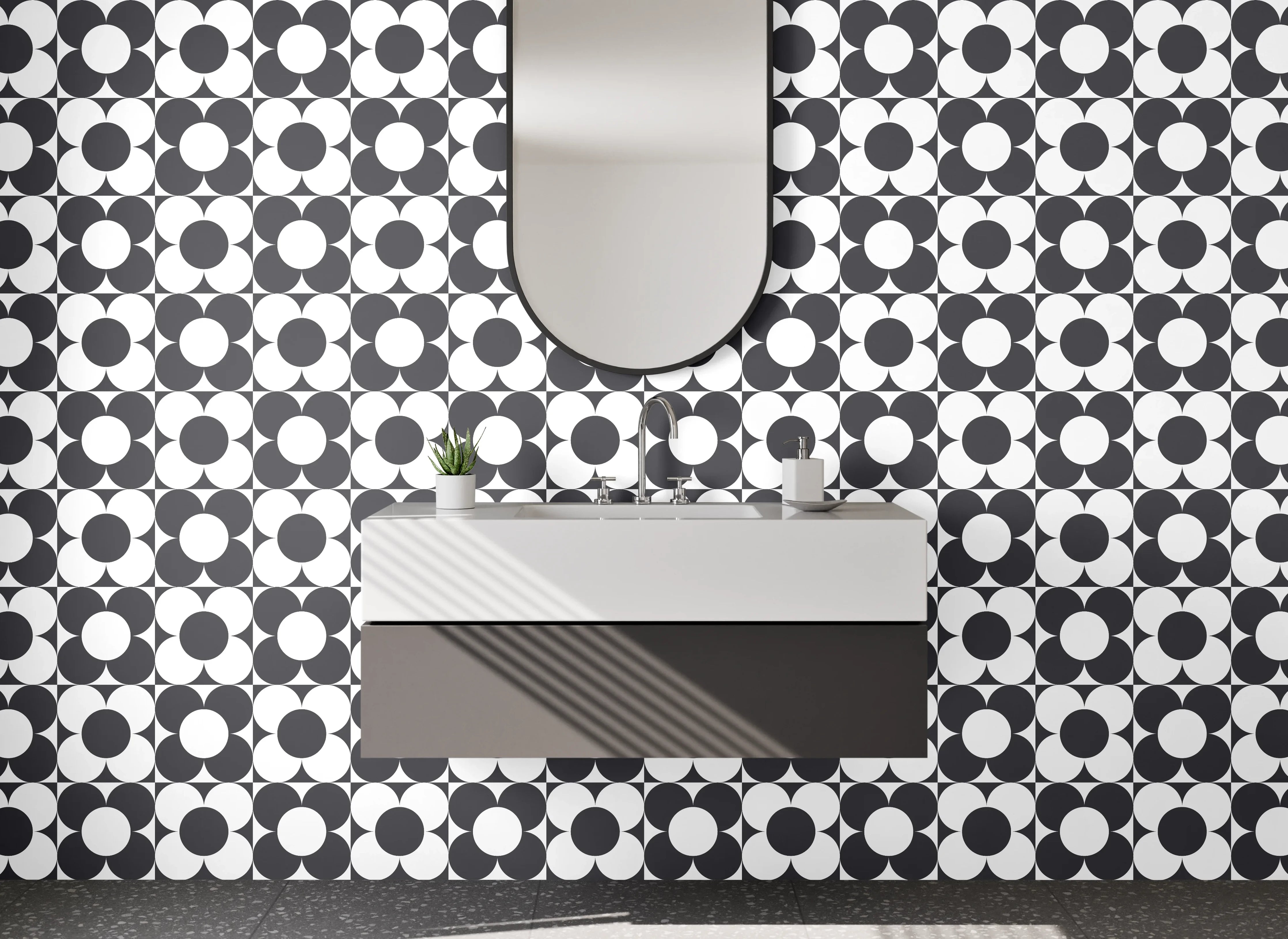 Waschbecken-Rückwand - Geometrisches Schwarz-Weiß-Muster Dekor