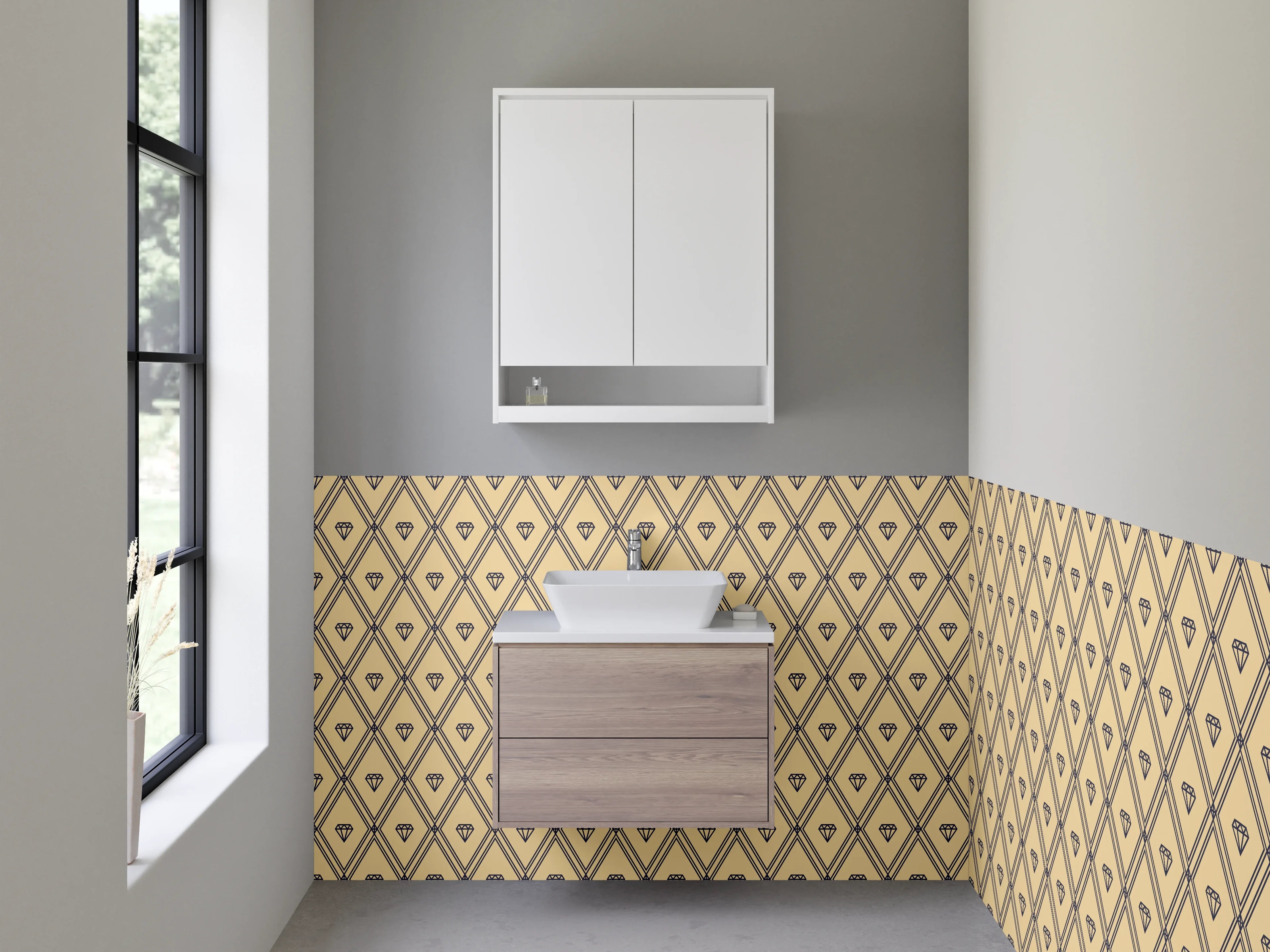 Waschbecken-Rückwand - Geometrisches Vintage-Muster Beige Braun