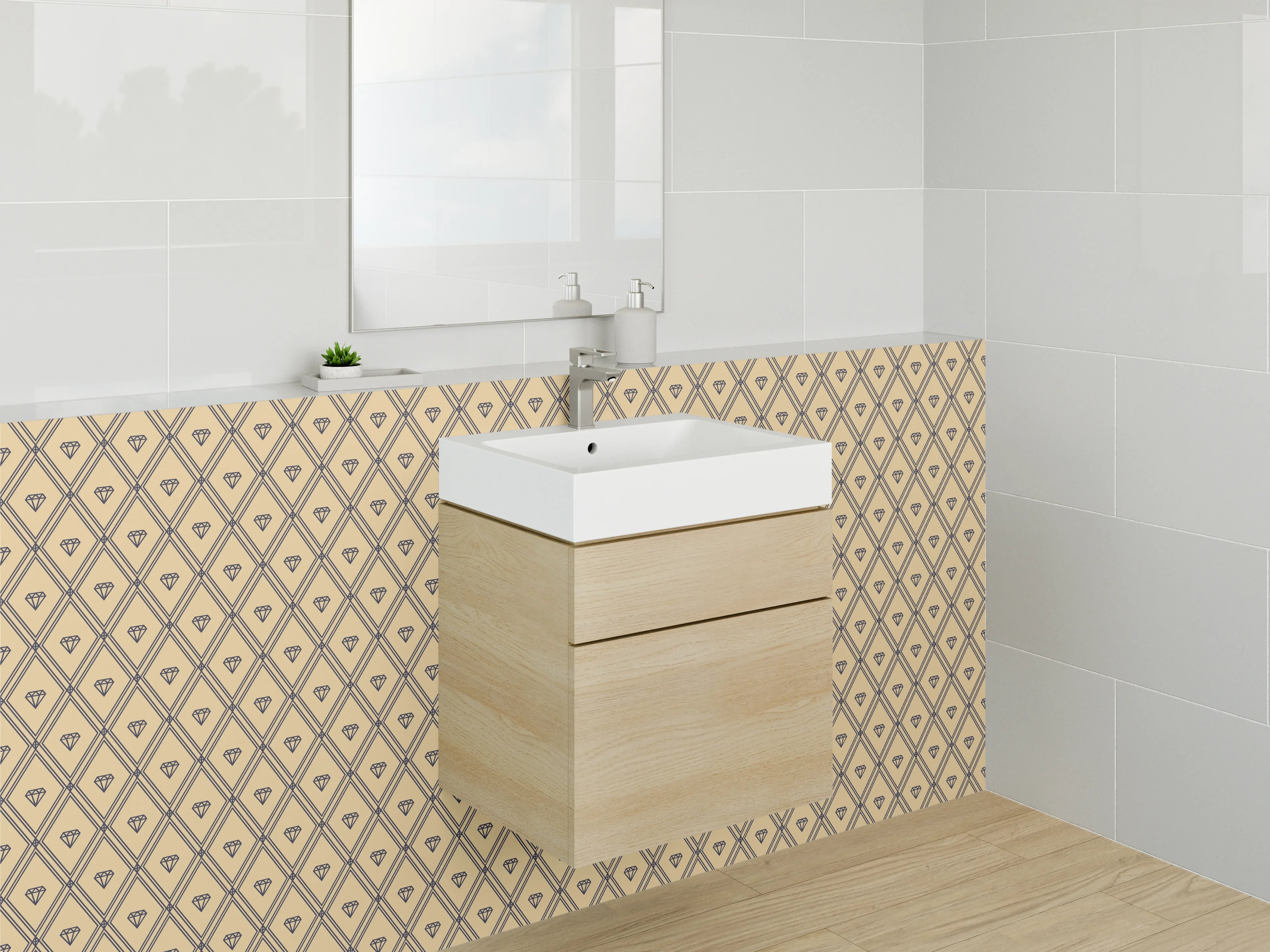 Waschbecken-Rückwand - Geometrisches Vintage-Muster Beige Braun