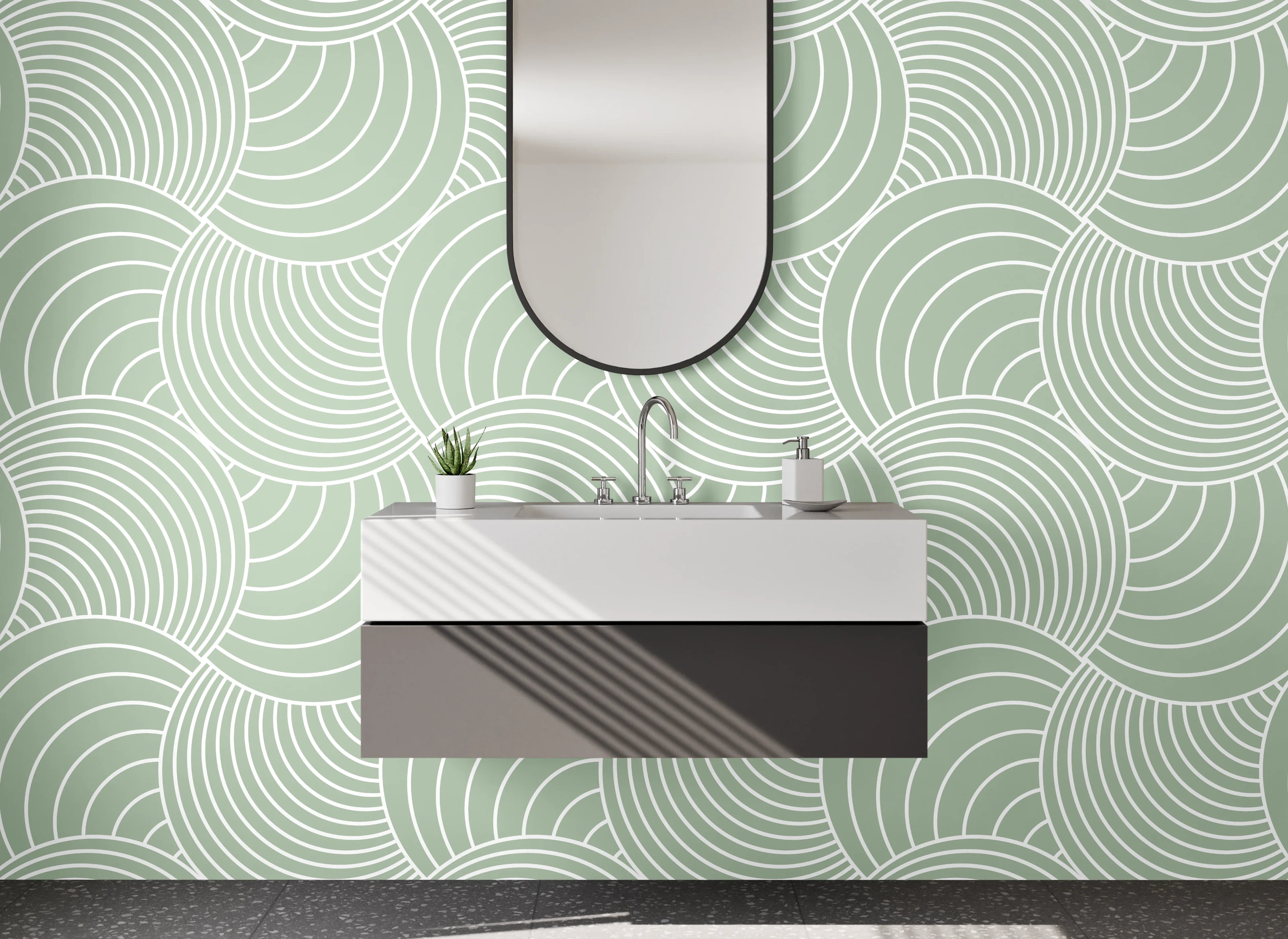 Waschbecken-Rückwand - Geometrisches Wellen-Muster Hellgrün
