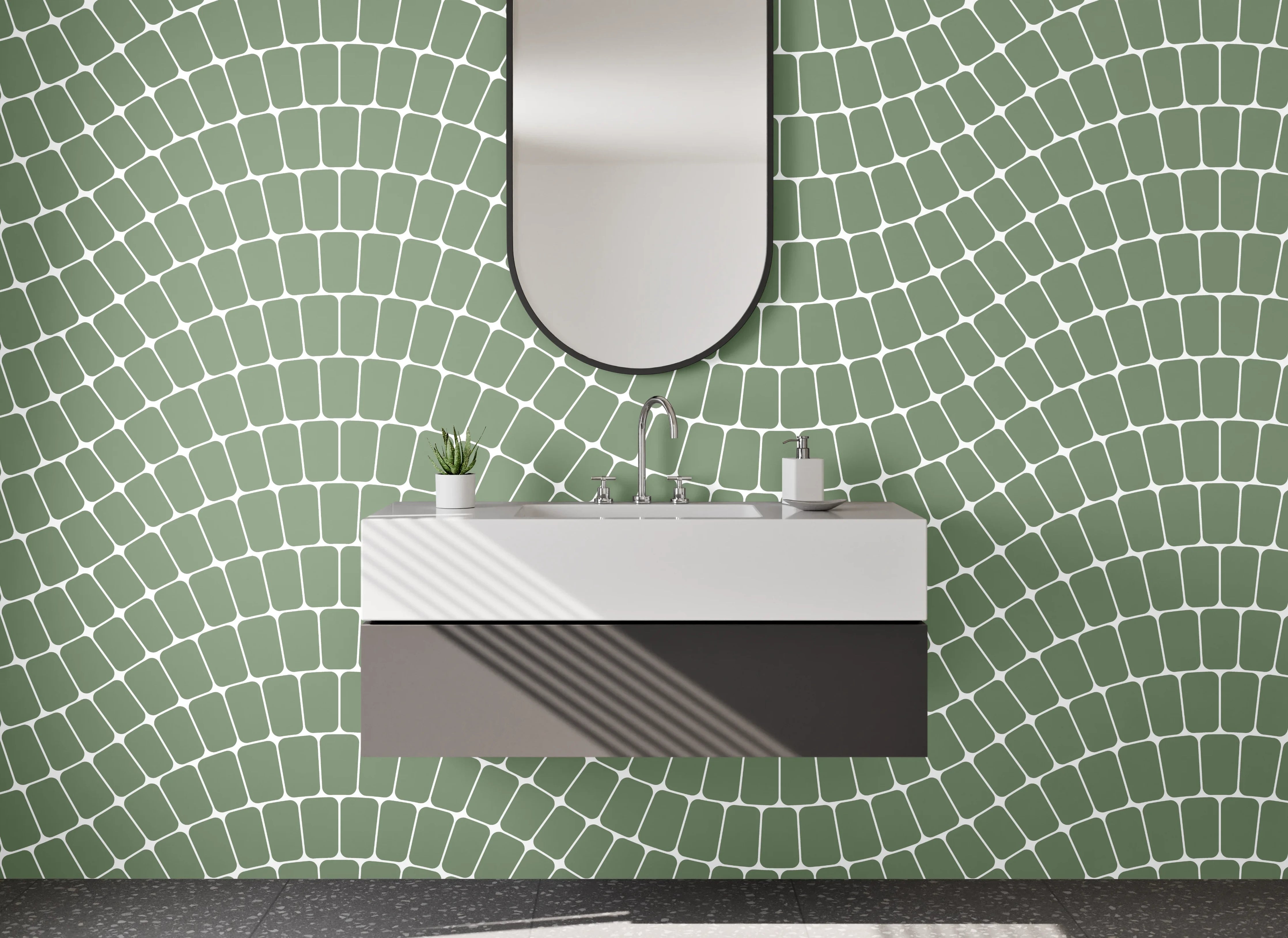 Waschbecken-Rückwand - Geometrisches Wellenmuster Retro Grün