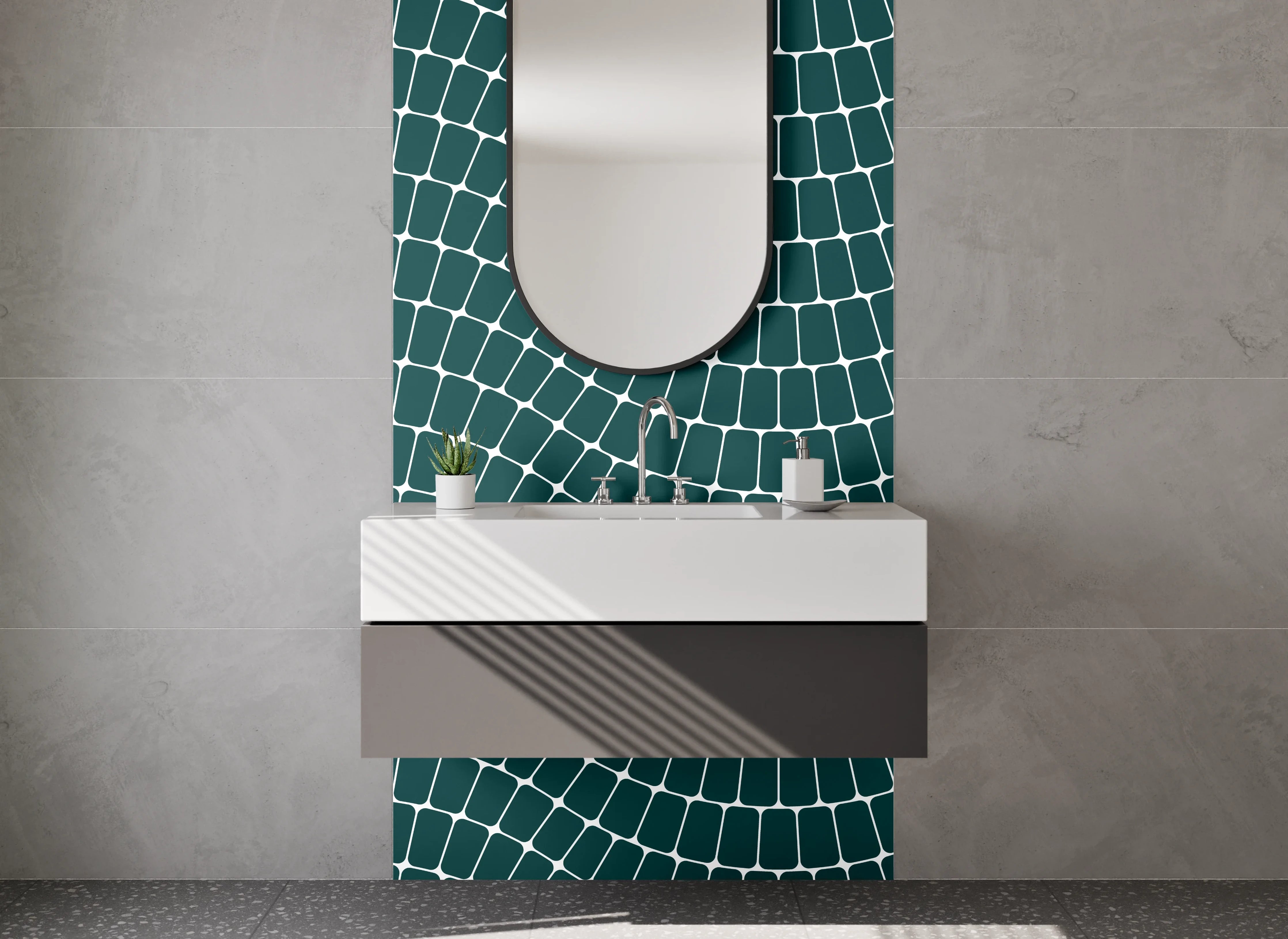 Waschbecken-Rückwand - Geometrisches Wellenmuster Weiß Grün