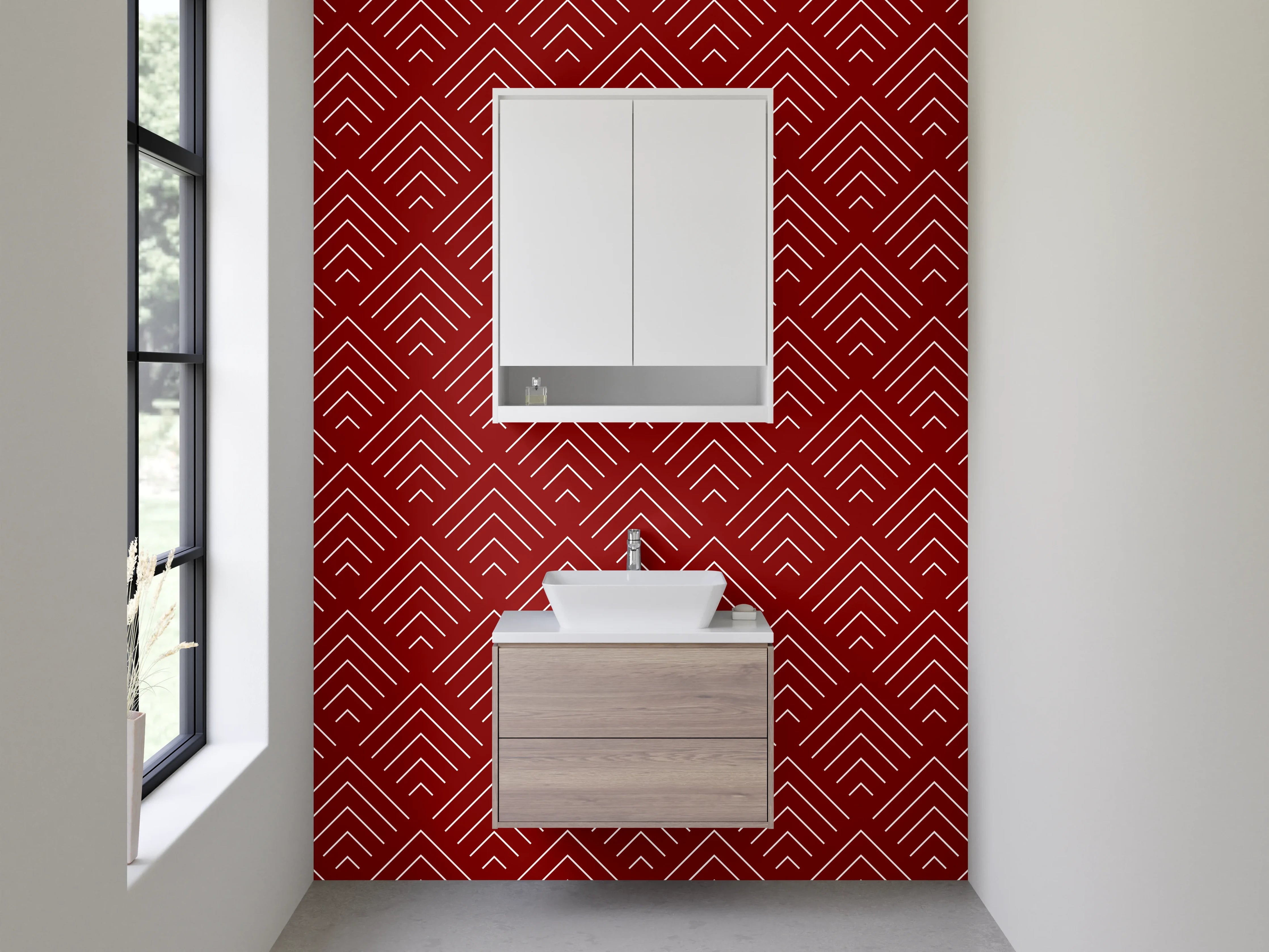 Waschbecken-Rückwand - Geometrisches Zickzack-Muster rot weiß