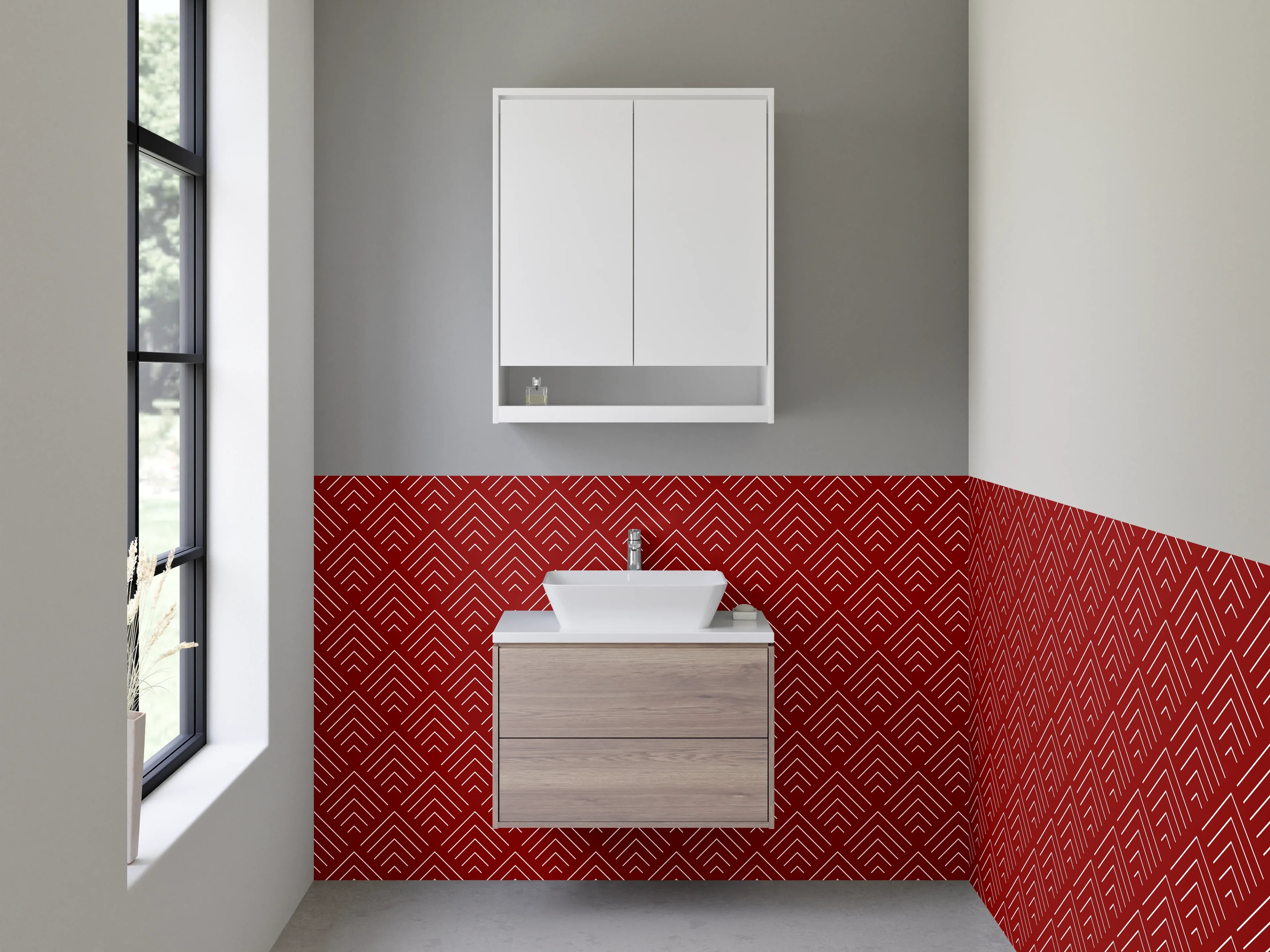 Waschbecken-Rückwand - Geometrisches Zickzack-Muster rot weiß