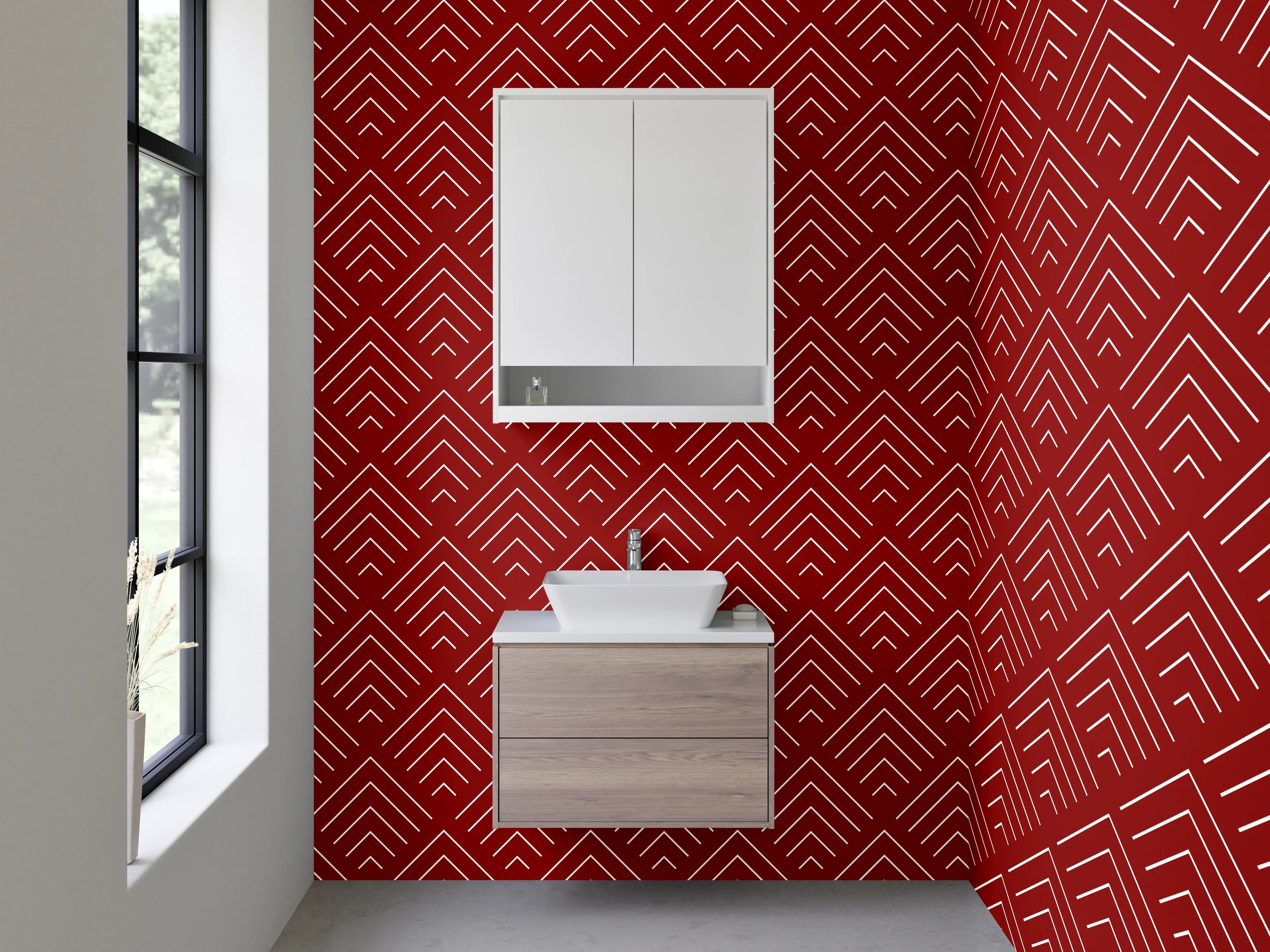 Waschbecken-Rückwand - Geometrisches Zickzack-Muster rot weiß