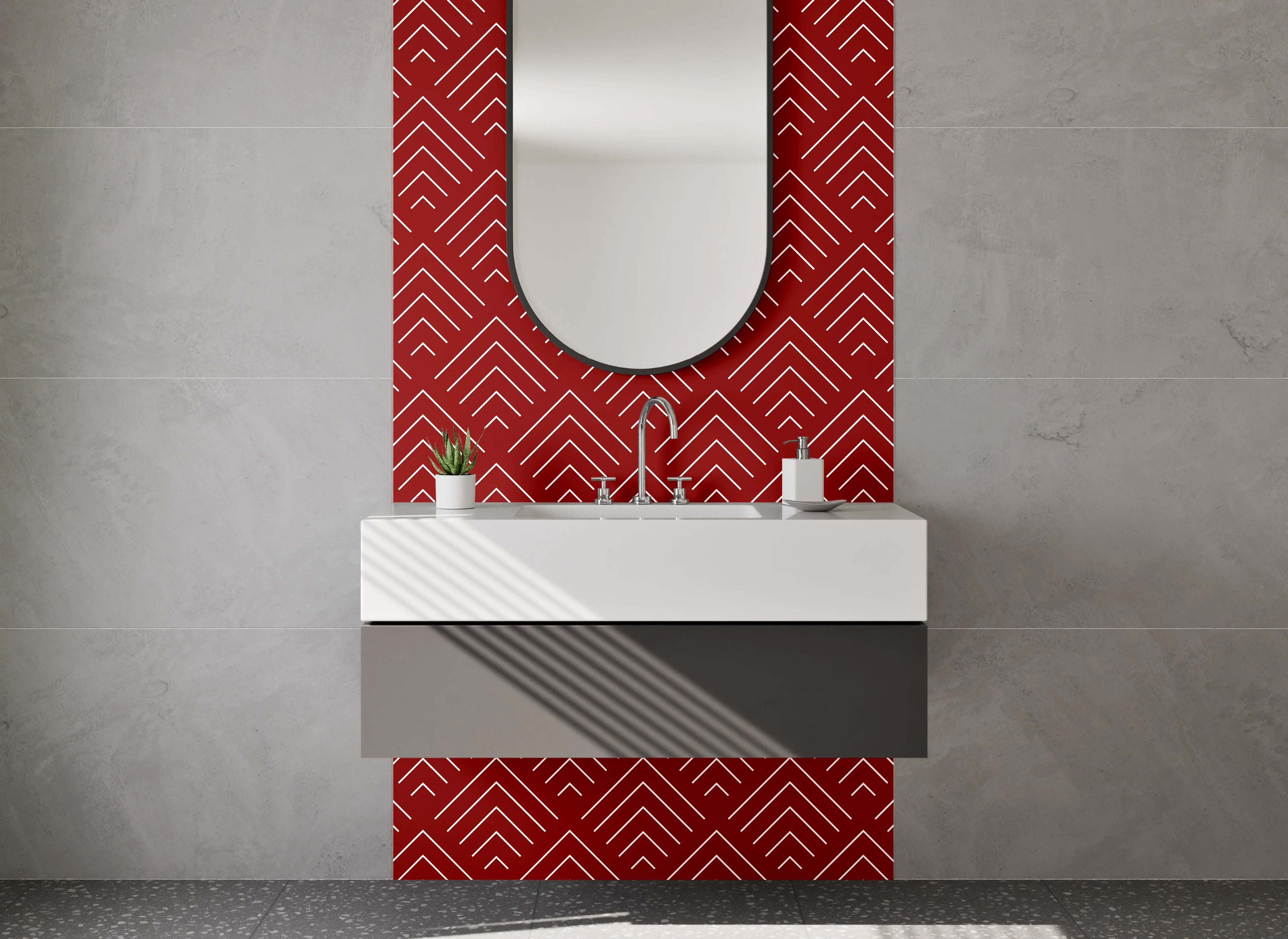 Waschbecken-Rückwand - Geometrisches Zickzack-Muster rot weiß