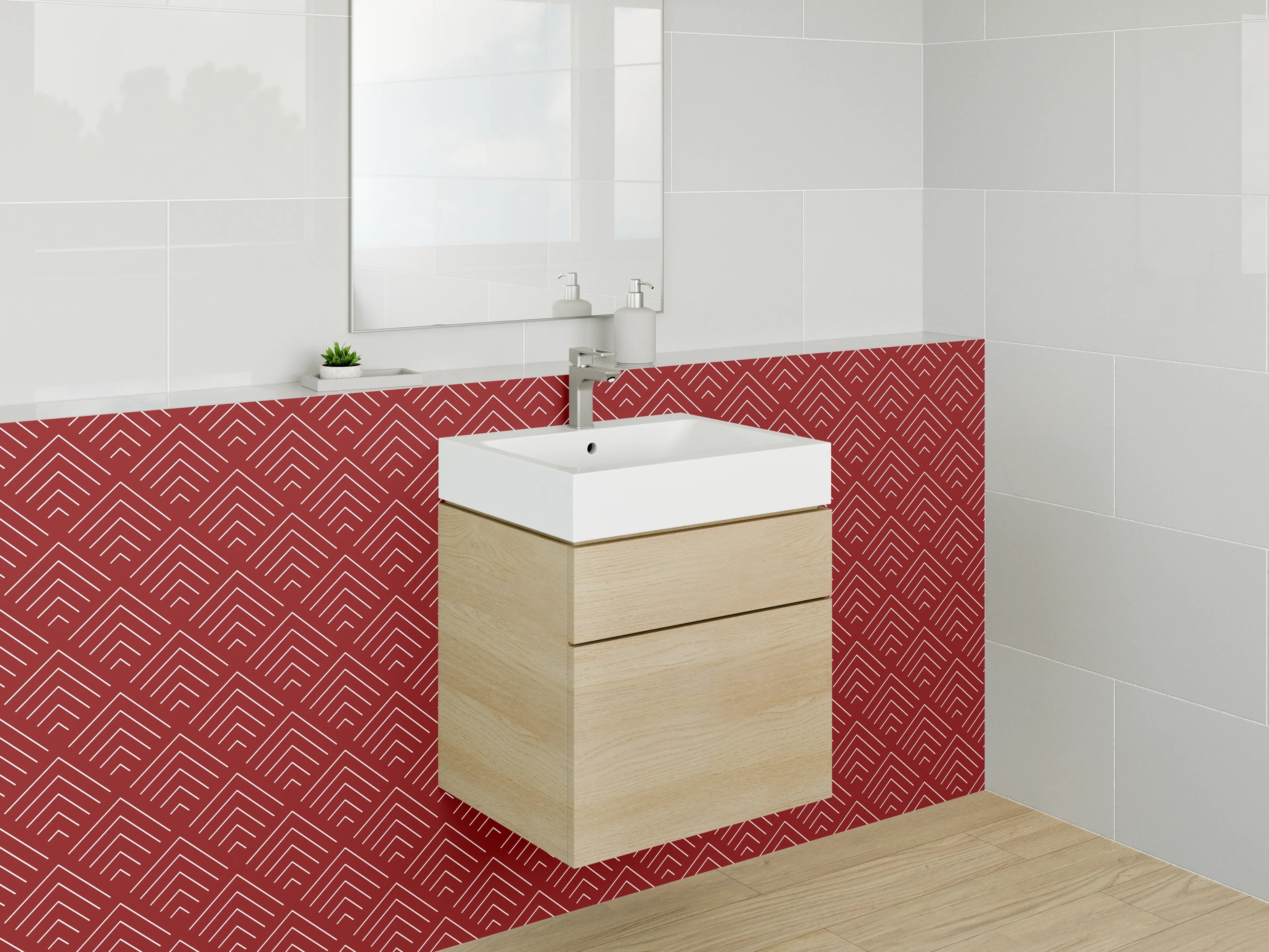 Waschbecken-Rückwand - Geometrisches Zickzack-Muster rot weiß