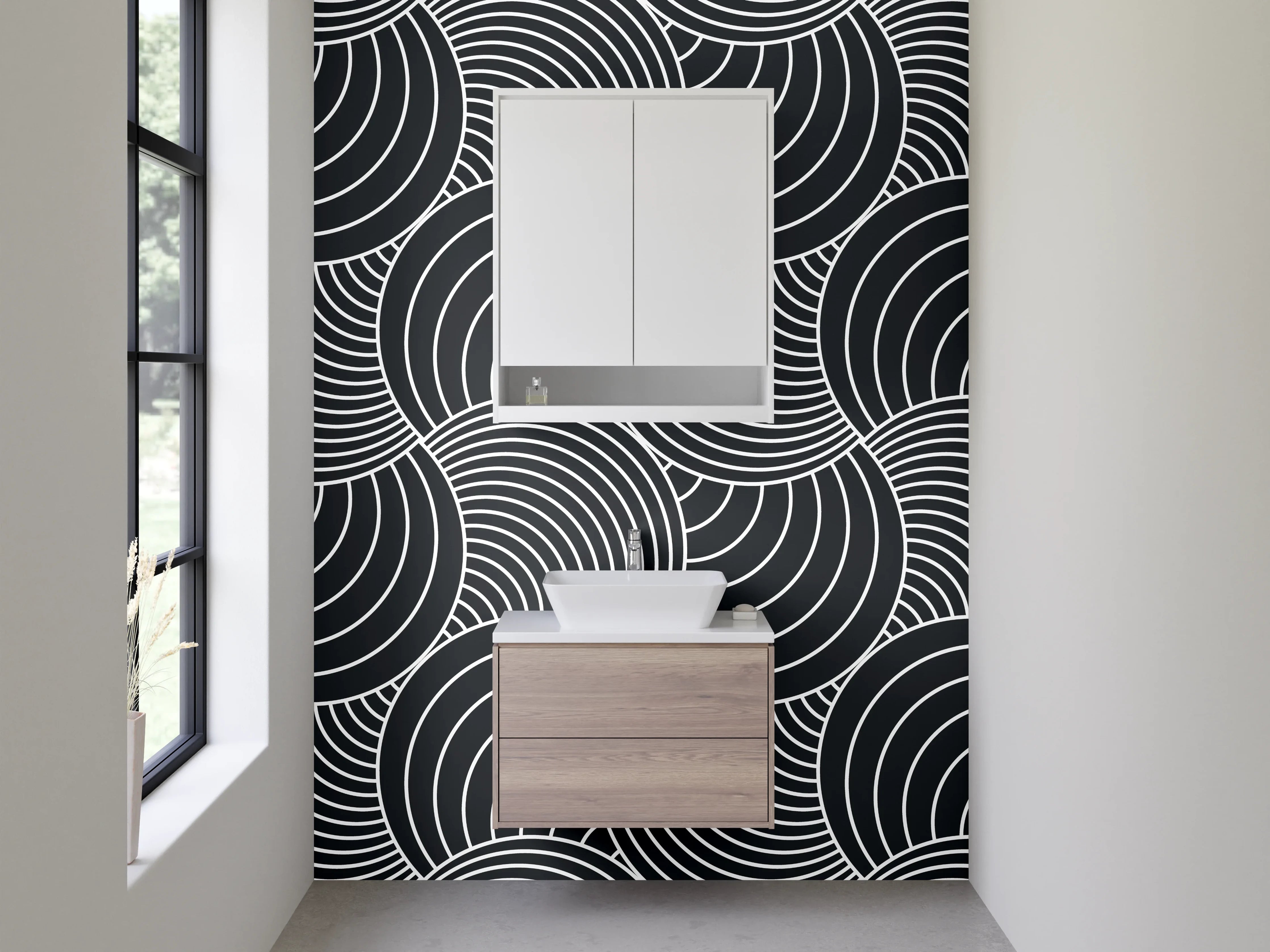 Waschbecken-Rückwand - Geometrisches schwarz-weiß Wellenmuster