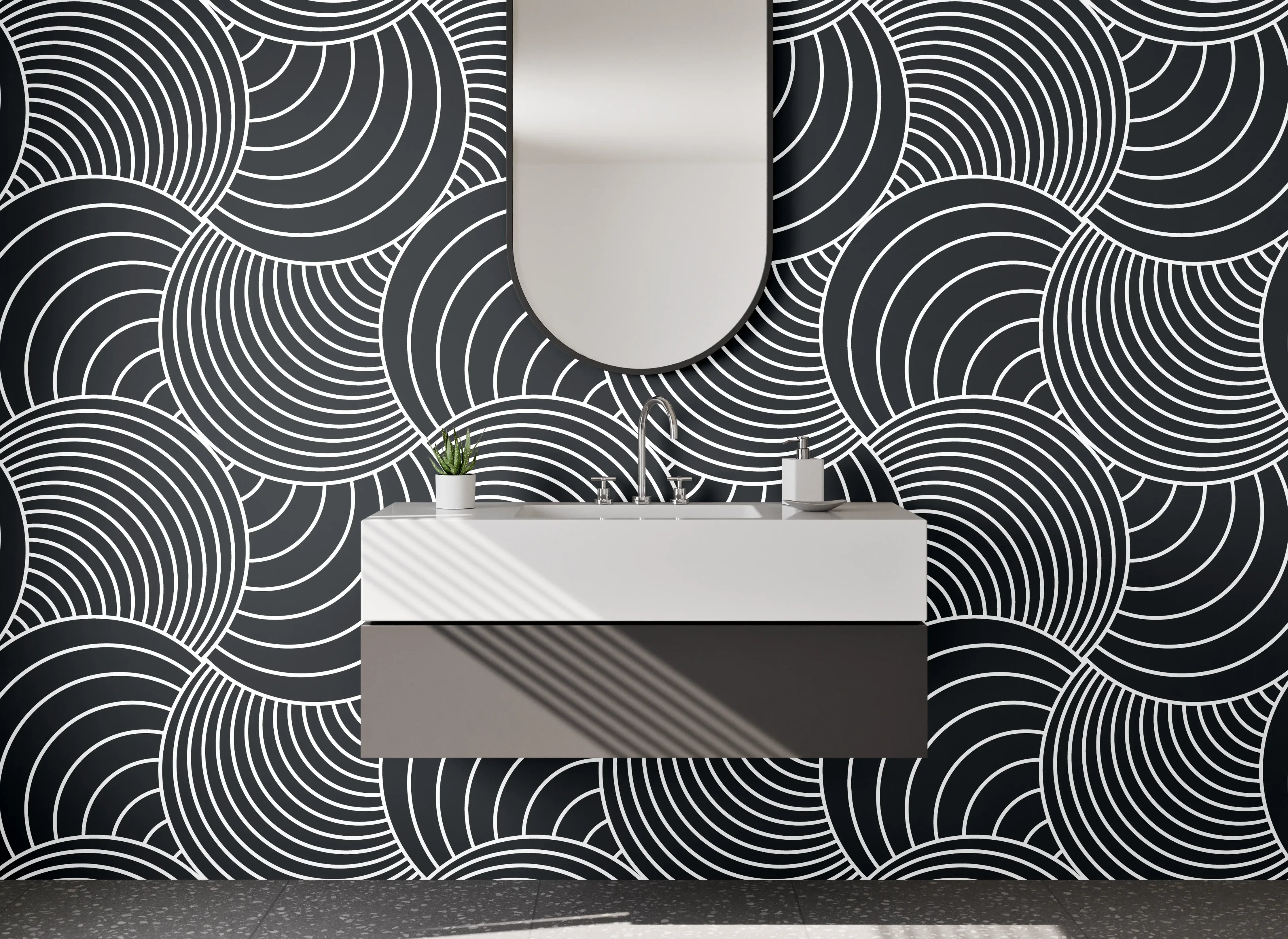 Waschbecken-Rückwand - Geometrisches schwarz-weiß Wellenmuster
