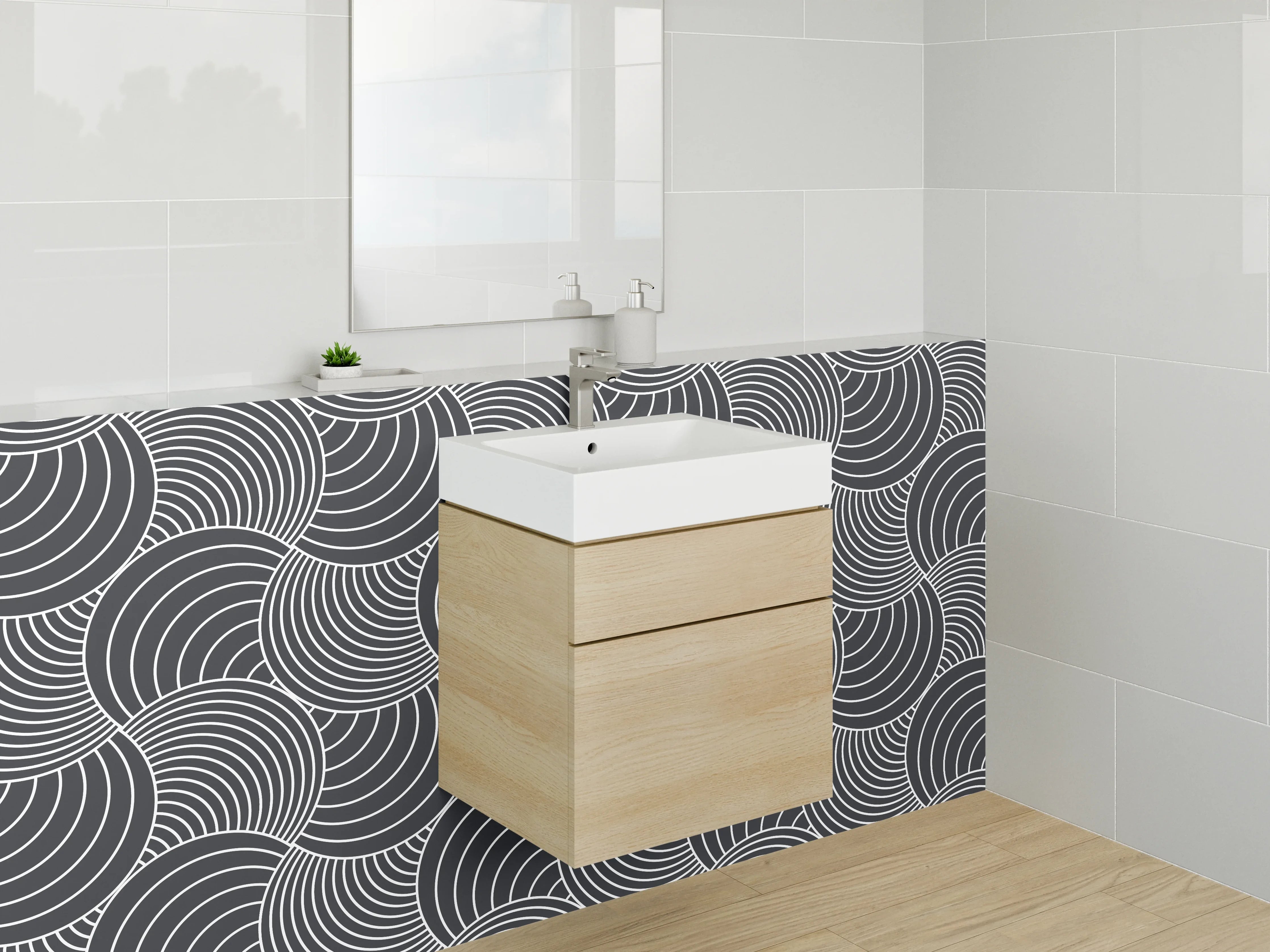 Waschbecken-Rückwand - Geometrisches schwarz-weiß Wellenmuster