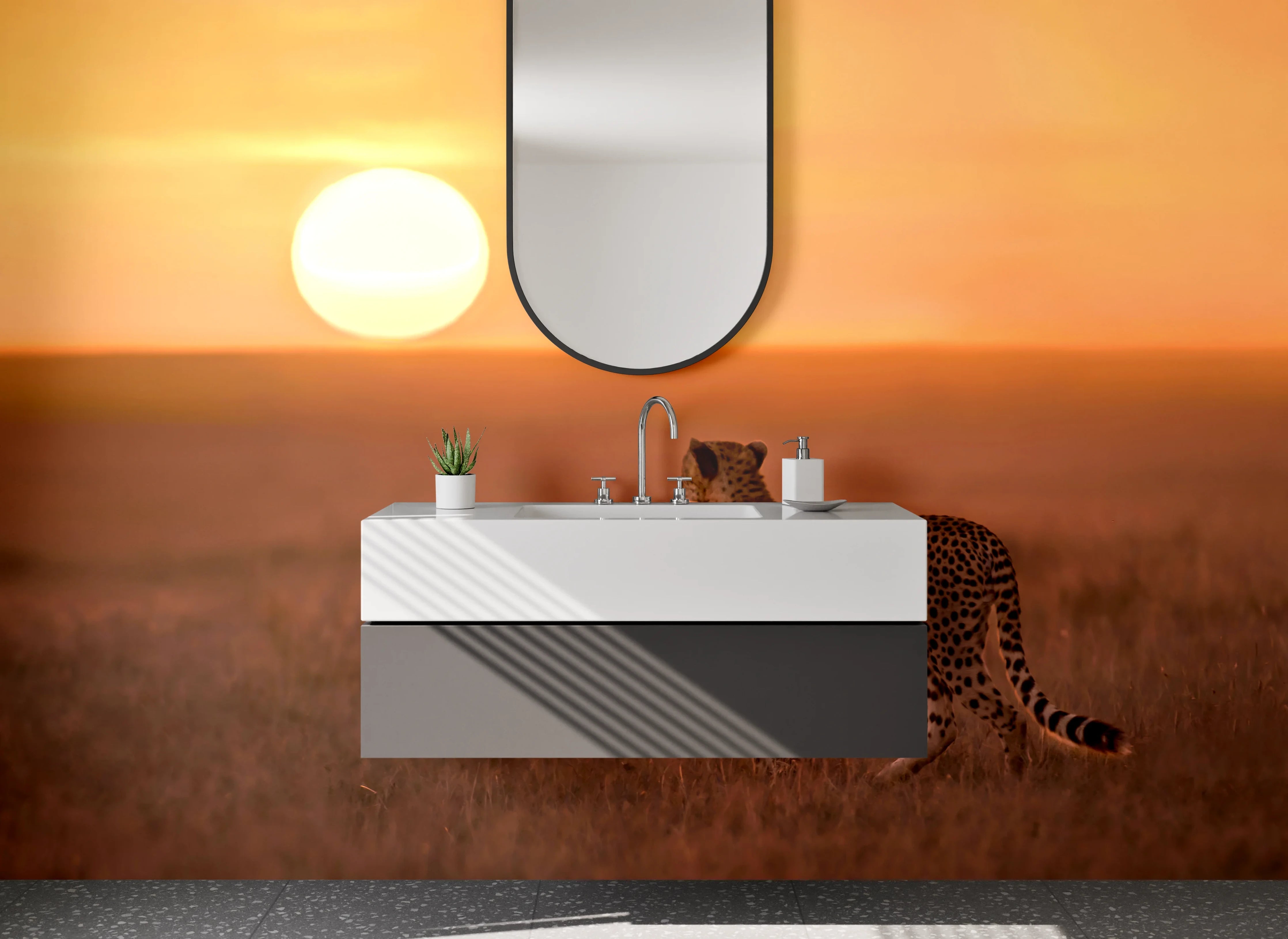 Waschbecken-Rückwand - Gepard bei Sonnenuntergang Savanne Poster