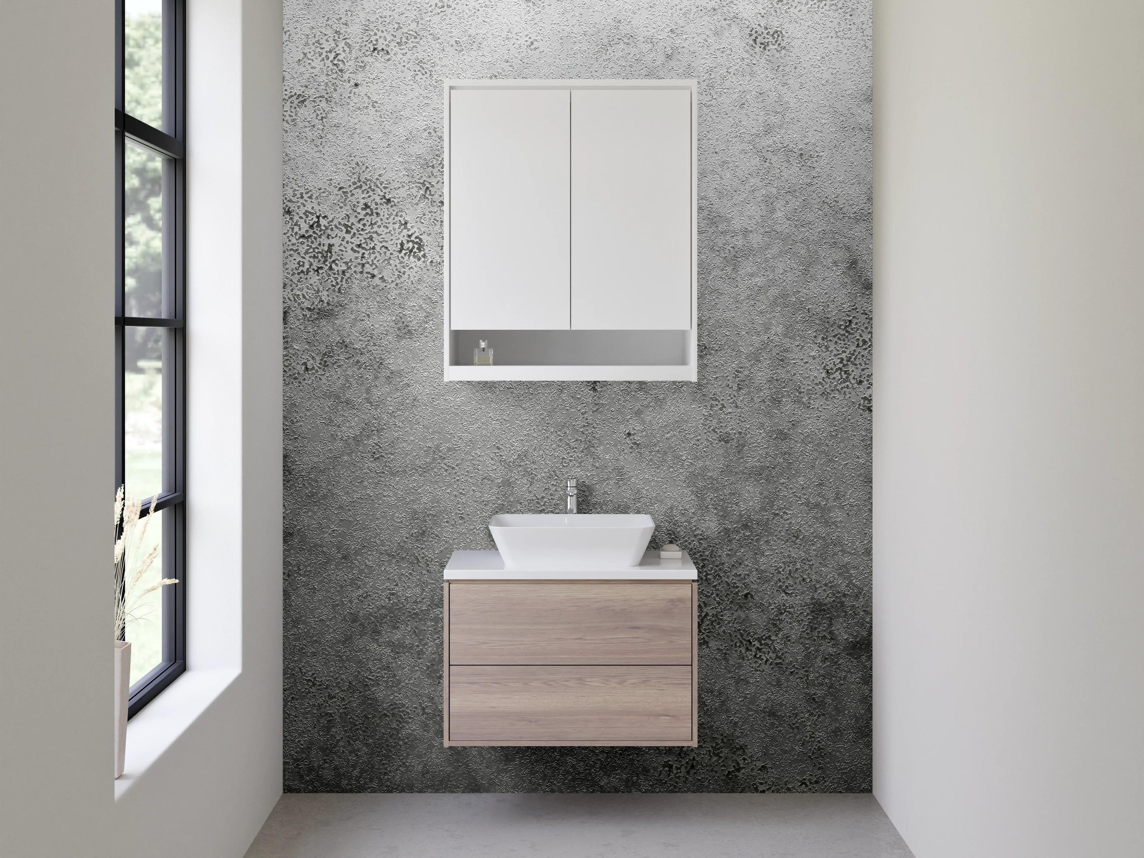Waschbecken-Rückwand - Gerollter Marmor-Look in Weiß und Grau