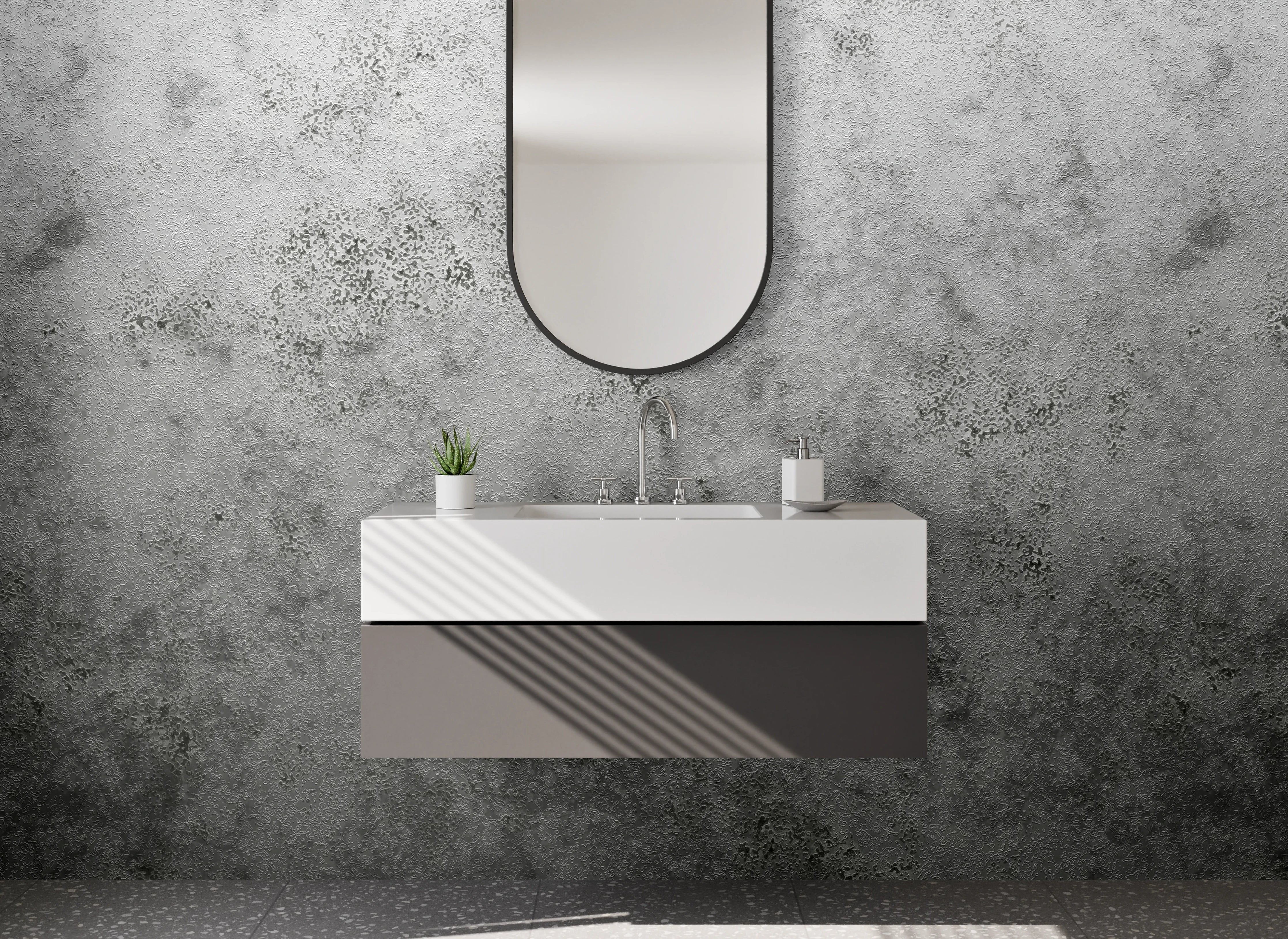 Waschbecken-Rückwand - Gerollter Marmor-Look in Weiß und Grau