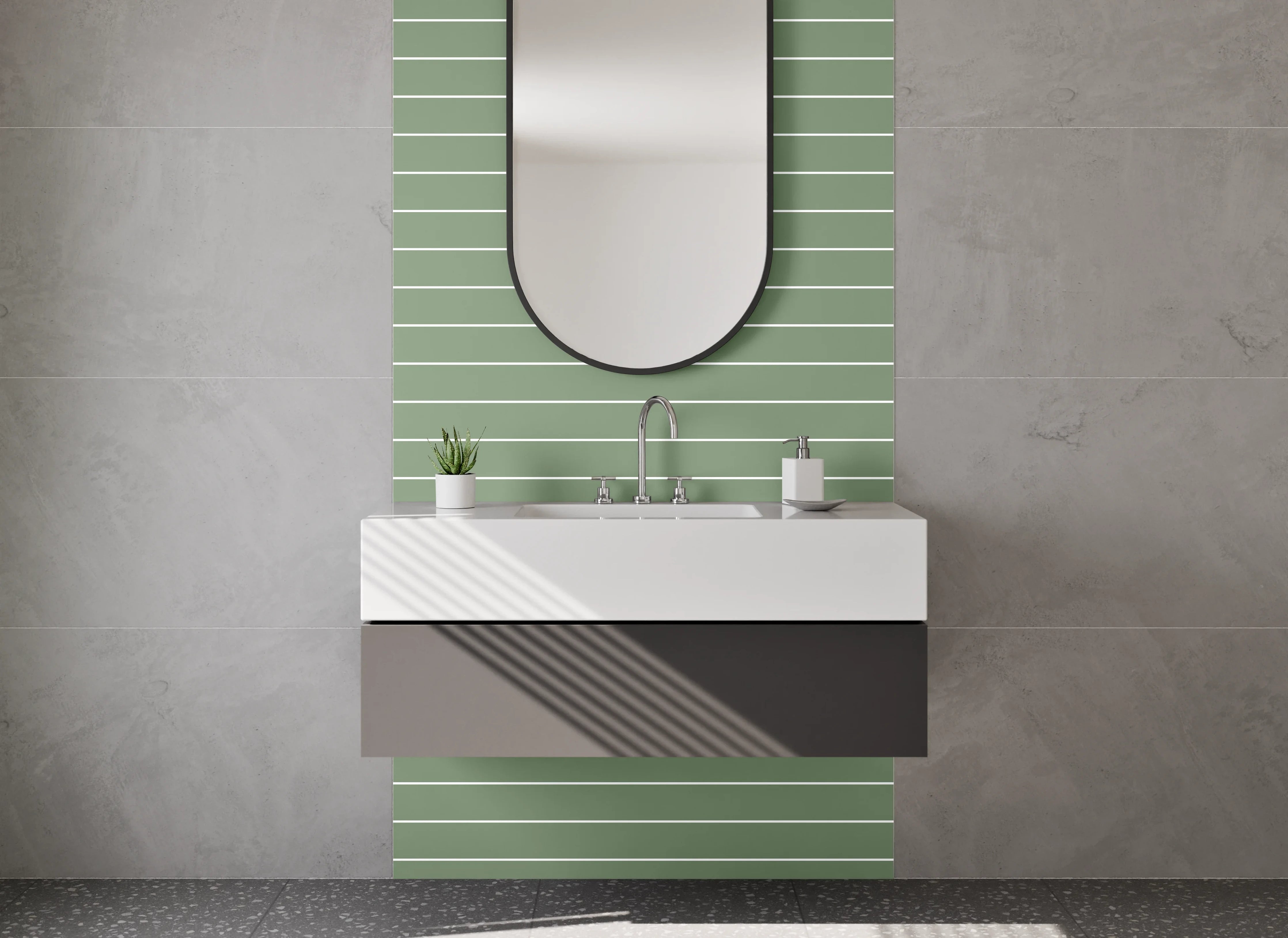 Waschbecken-Rückwand - Gestreiftes Mintgrün-Design modern