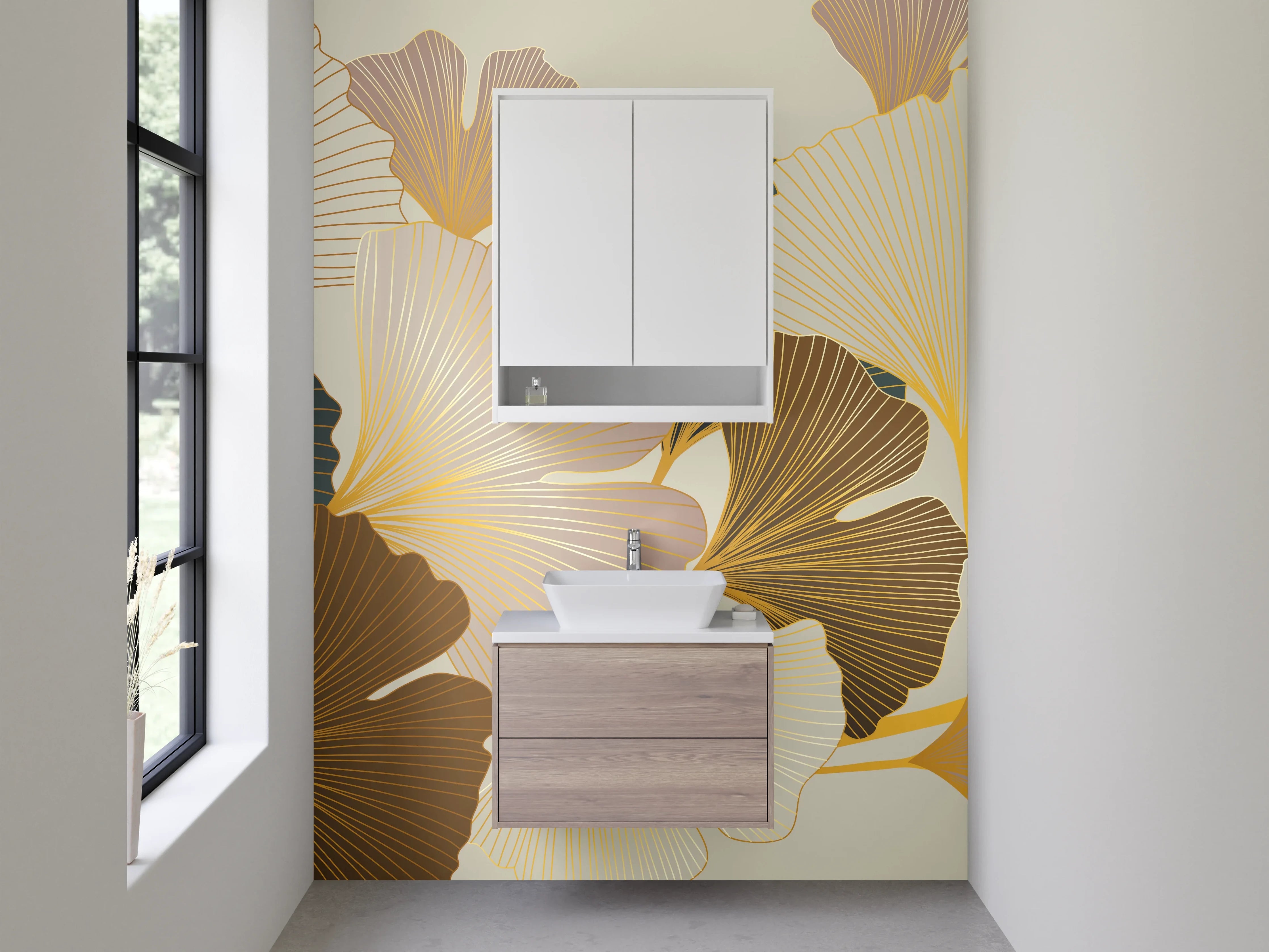 Waschbecken-Rückwand - Ginkgo-Blätter Art Deco Illustration