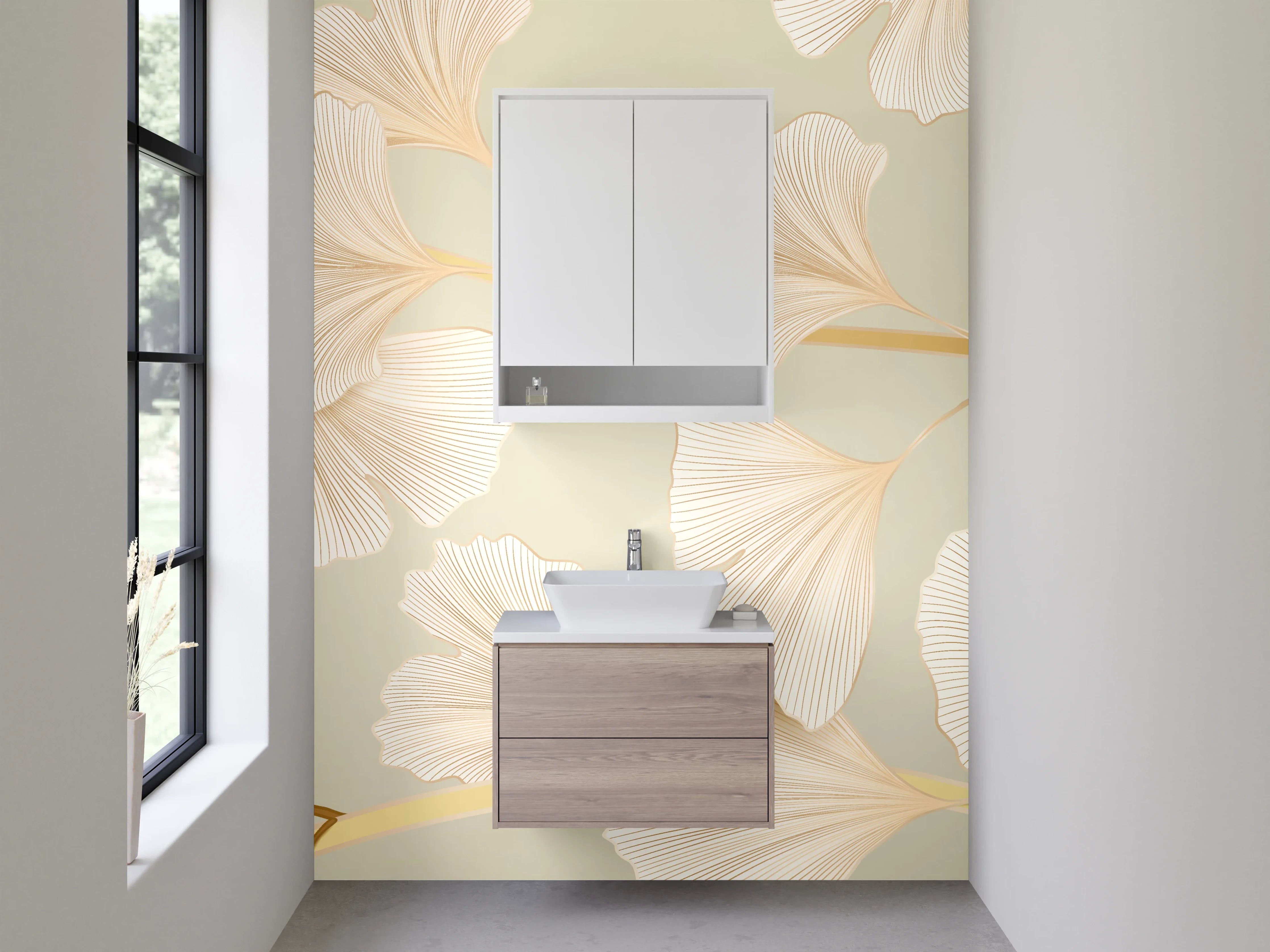 Waschbecken-Rückwand - Ginkgo Blätter Eleganz Wanddesign
